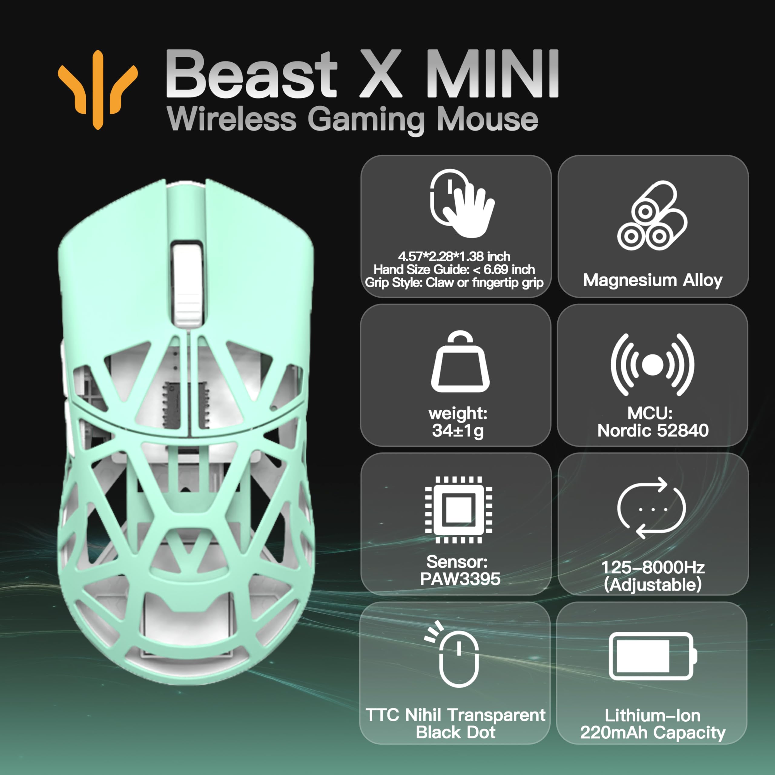 KEEBMONKEY WLMOUSE Beast X Mini Wireless Gaming Mouse for Small WLMOUSE BEAST X MINI Mint Green
