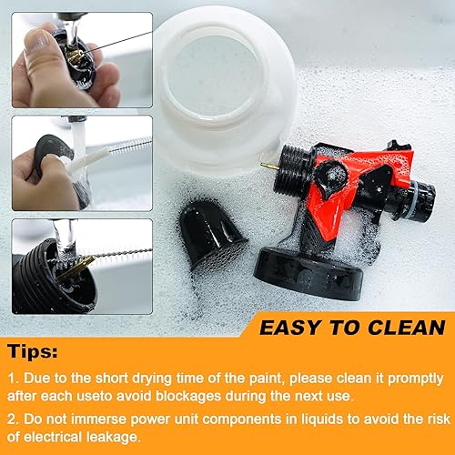 Miniatura 6 de Pulverizador de pintura, pistola eléctrica HVLP de 800 W con juntas de limpiezasoplado, 3 boquillas de 3 patrones y recipiente de 47.3 fl oz,