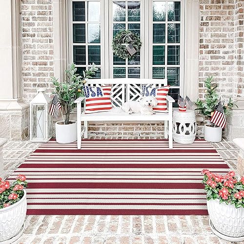 Vista 58 de KILOCOCO Alfombra de rayas beige de 2.3 x 3.6 pies para interiores y exteriores, alfombra tejida a mano de algodón lavable a rayas para puerta Rayas
