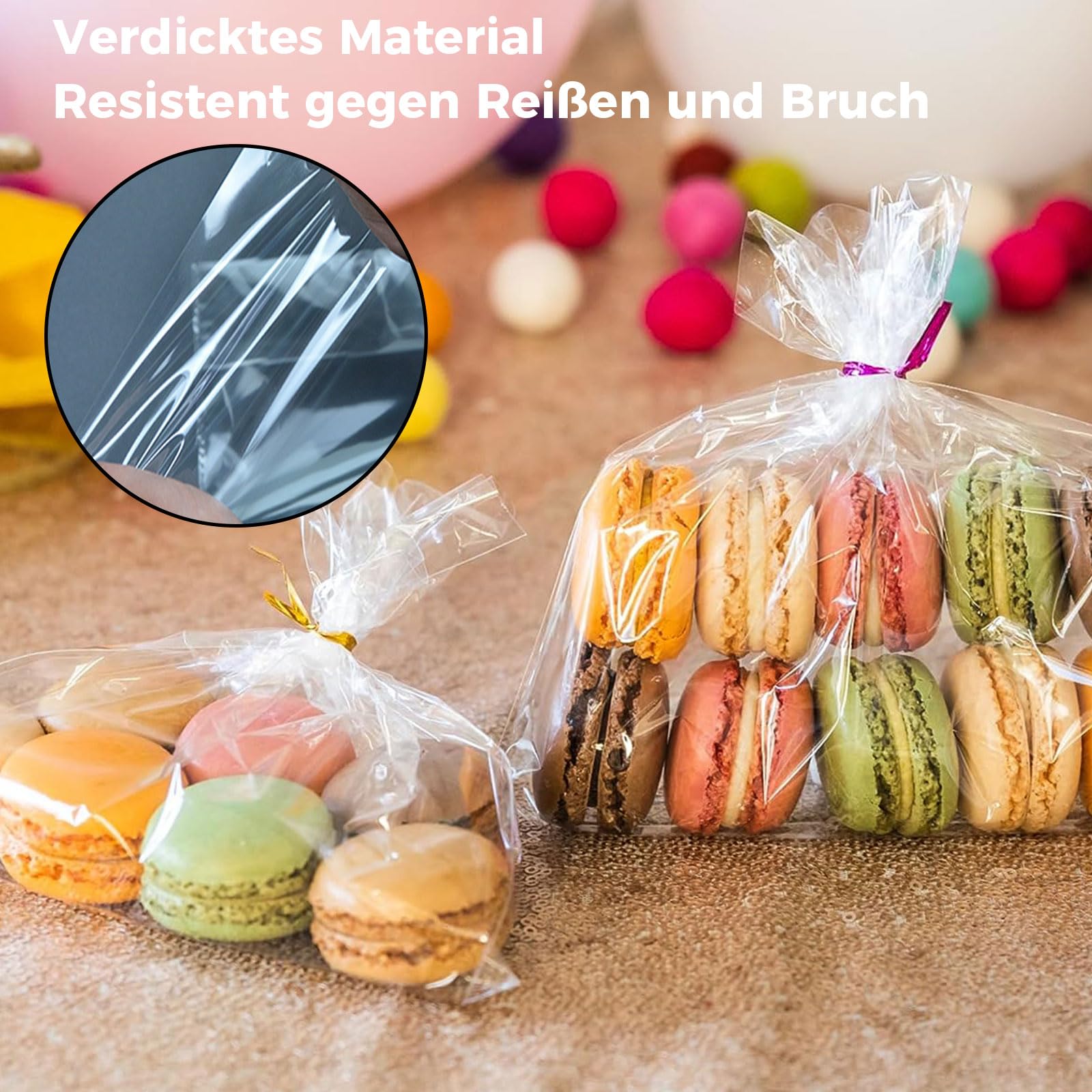 100 Sacchetti Cellophane Trasparenti Con 100 Nastri Dorati – 25x15 Cm, In Polipropilene, Per Biscotti, Caramelle E Confetti - 5