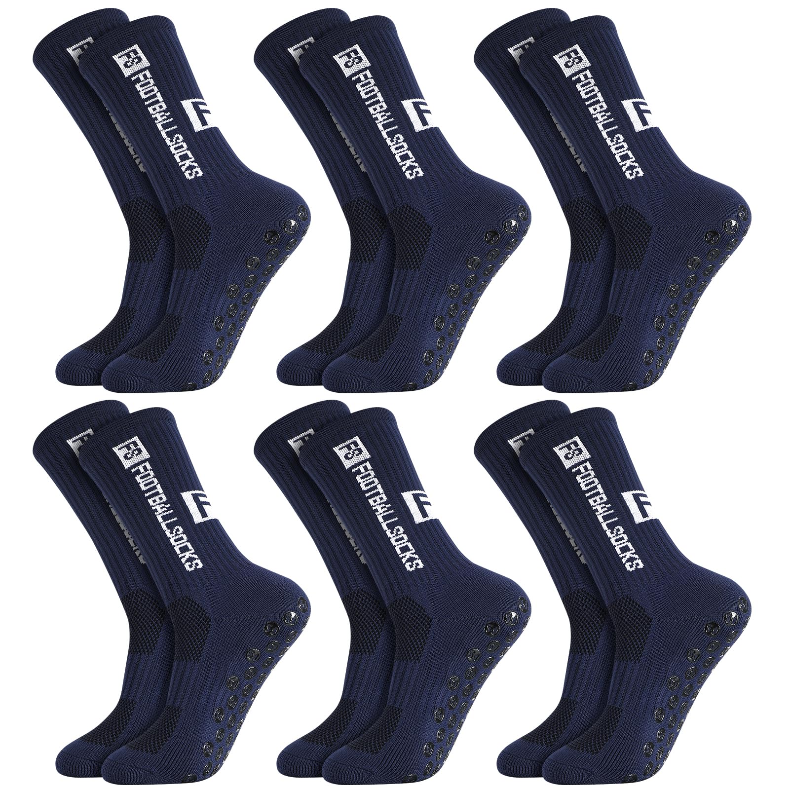 Apricitie 6 Paare Fußball Socken, Sportsocken 39-46 Anti Rutsch Grip Fussball Socken Rutschfeste Fußballsocken für Herren Damen Fussball Basketball Laufen Radfahren, Dunkelblau