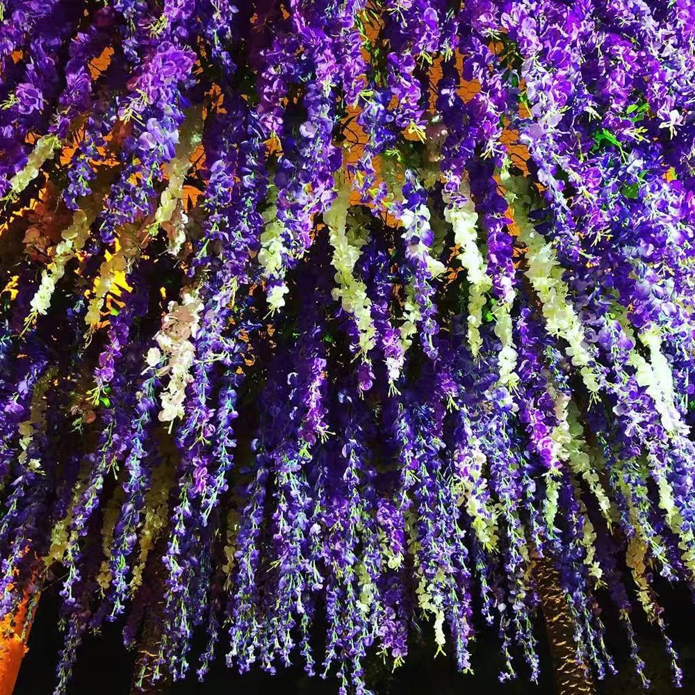 40 Pack Wisteria Flower Vines Garland, 3.75 Feet Artificial Flower Strings, Fake Hanging Flowers, Silk Wisteria Garland Flowers, Wisteria Vine for Wedding, Garden, Wall Decoration (Purple Blue)