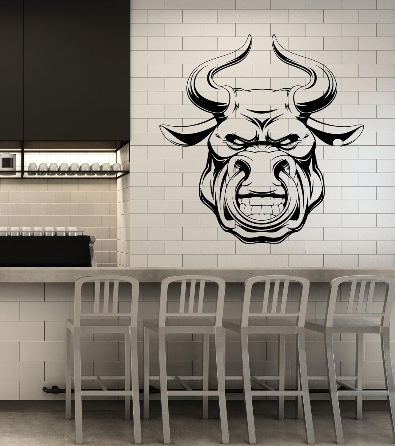 Vinyl Wall Decal Angry Bull Head Meat Steak Animal Logo Restaurant Stickers (4207ig) Black