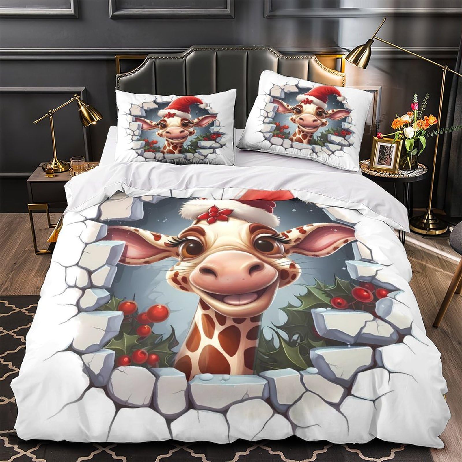 Housse de couette chiens de Noël résistante et facile à laver en machine