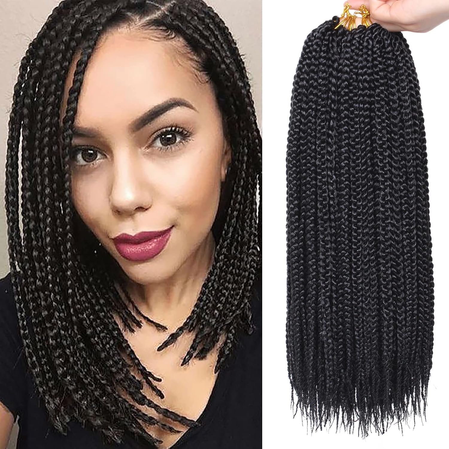 Xtrend 14 Inch 8 Packs Box Braids Crochet Hair 144 Strands Pre-looped Knotless Medium Box Braids 3X Bohemian Braiding Hair Extensions Synthetic Crochet Hair