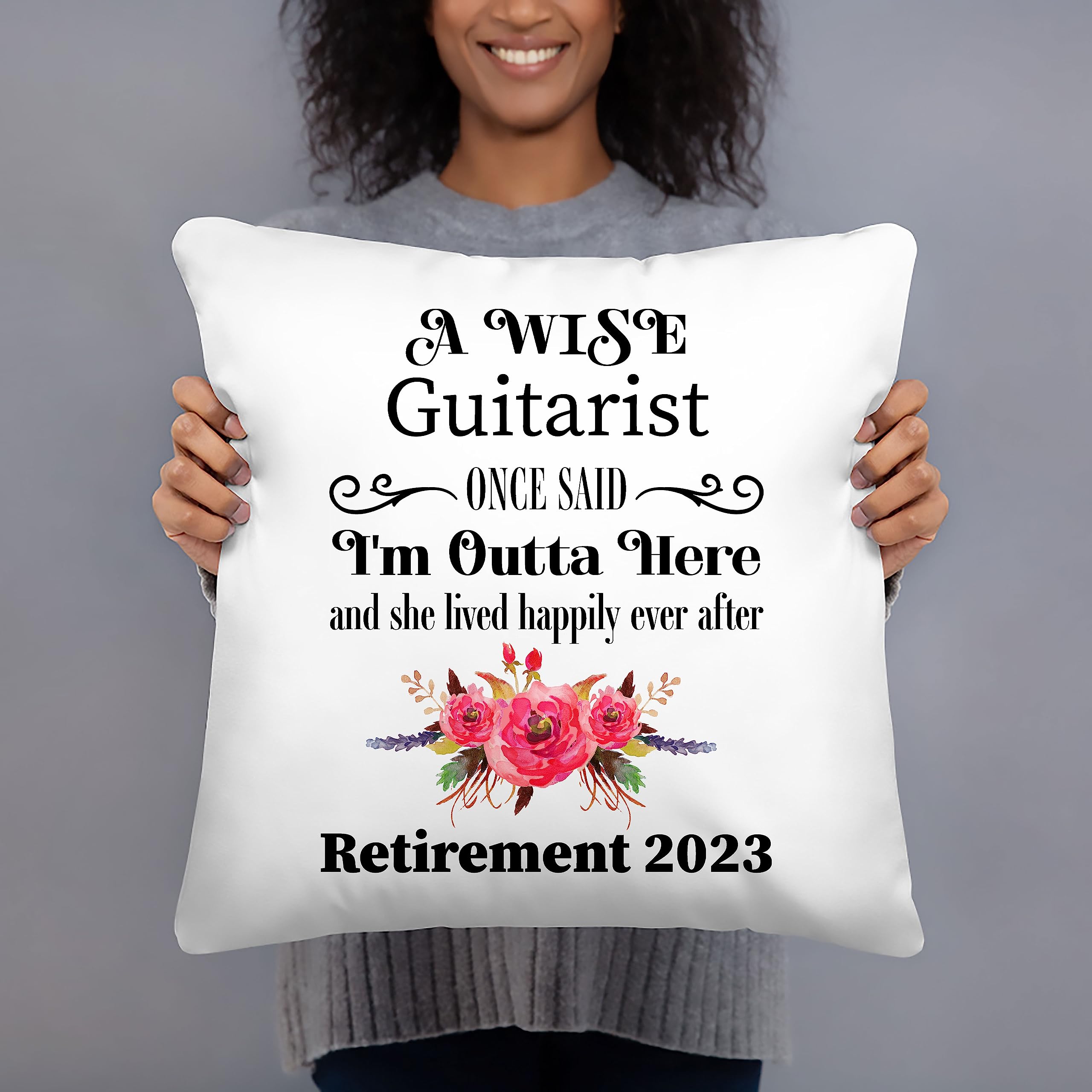 Guitarist Retirement Gifts Throw Pillow for Women 2023 Happy Retired Session Touring Professional Studio Classical Church Lead Cover with Insert 18x18 Case and Stuffing with Zipper
