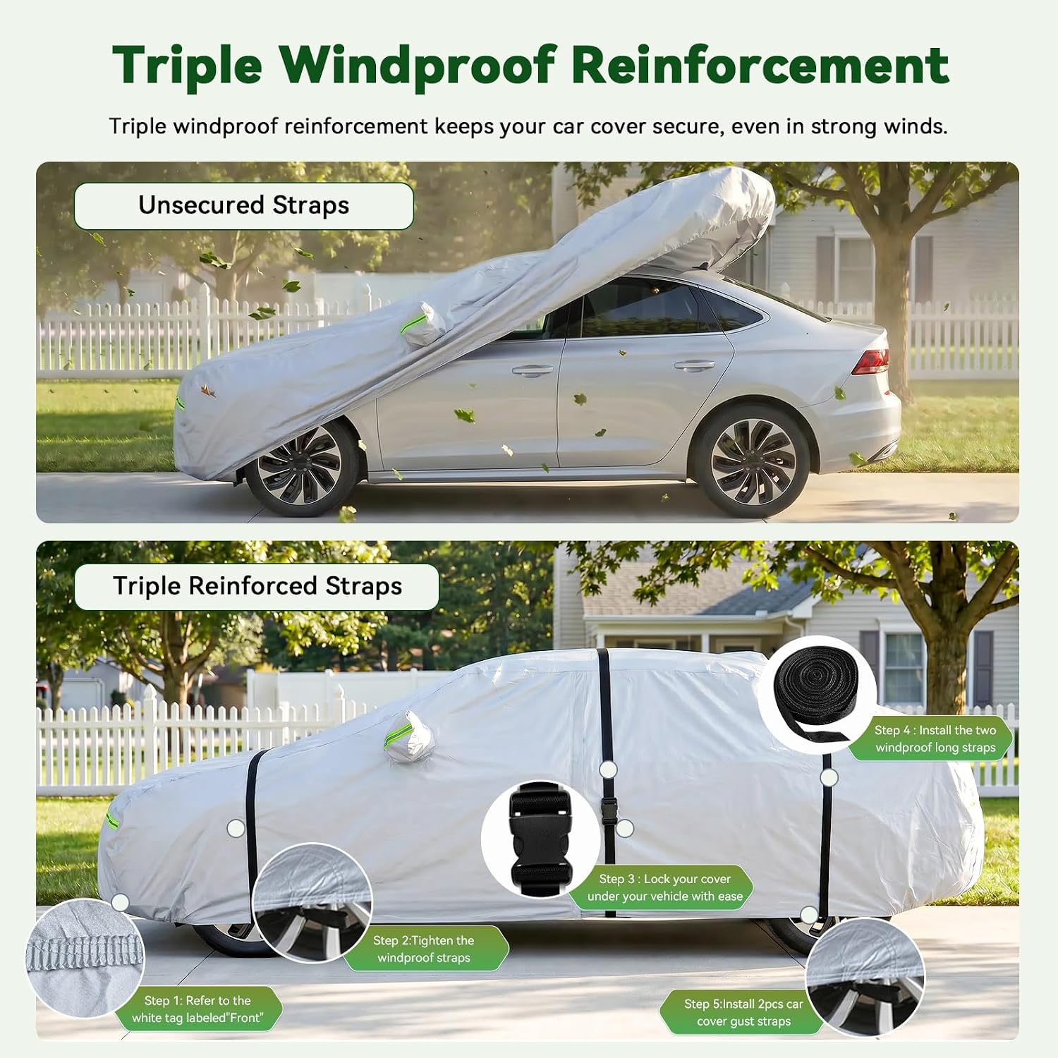 AUQDD 6-Layers Premium SUV Car Cover Waterproof All Weather Weatherproof UV Sun Protection Snow Dust Storm Resistant Outdoor Exterior Custom Form-Fit Full Padded Car Cover with Straps 178"-190" K7 image 5