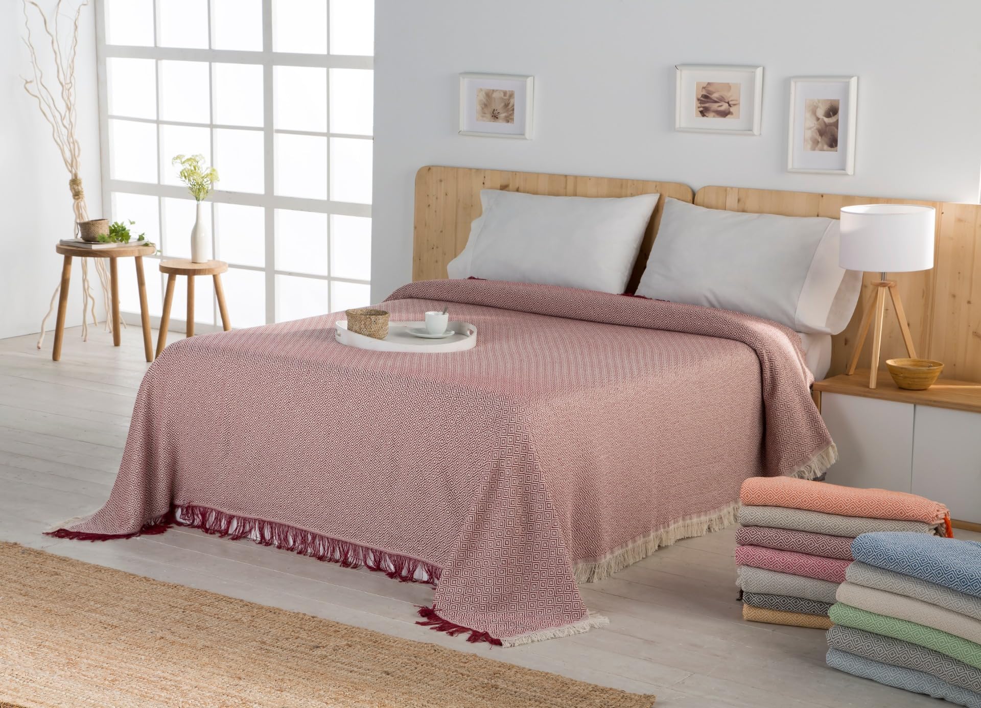 Estoralis NAPOLES | Colcha Multiusos de Diseño Moderno | Plaid para Cama y Sofá | Marron | Colcha/Cubresofa (230 x 260 cm. AnchoxAlto) | con Fleco
