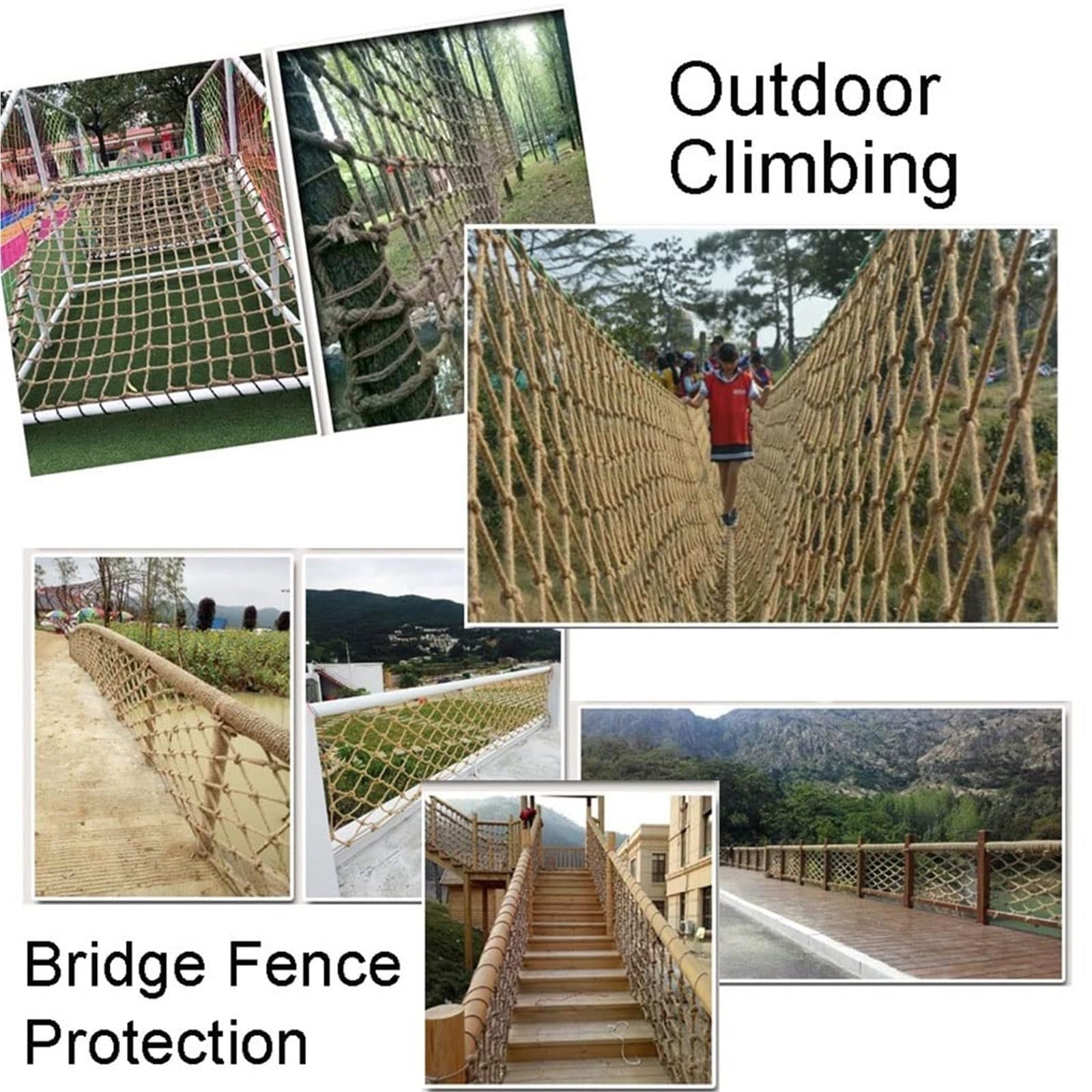 Rete in corda di iuta resistente da 6 mm per bambini, sicura per arrampicata interna ed esterna, distanza 6 cm, perfetta per case sugli alberi, parchi giochi e attività avventurose
