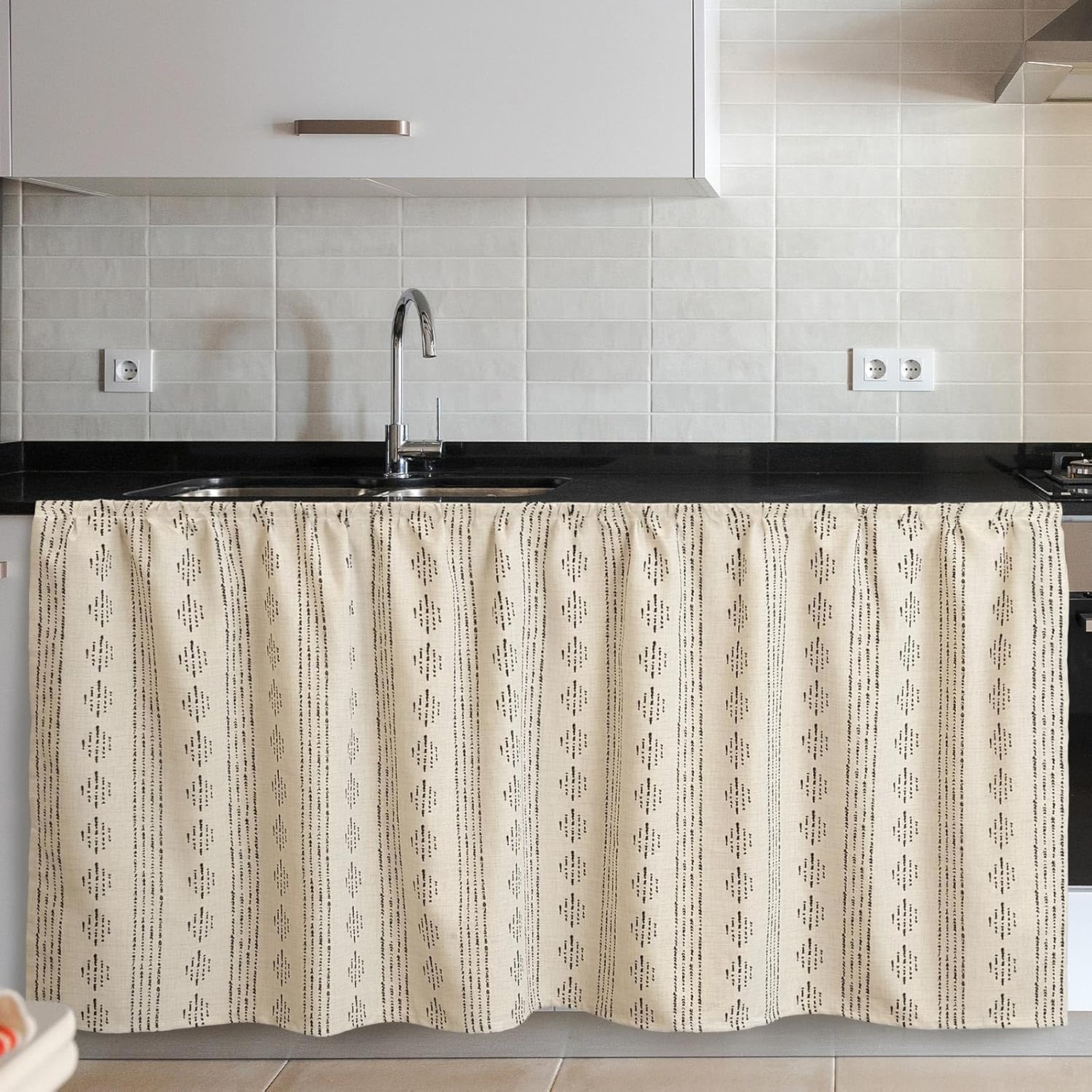 VitalCozy Cabinet Curtain 28" W x 51" L Sink Skirt for Bathroom Kitchen Boho Stripes Short Cabinet Curtains for Classroom Home Farmhouse Rustic Drape Under Desk Privacy Drape for Laundry Room