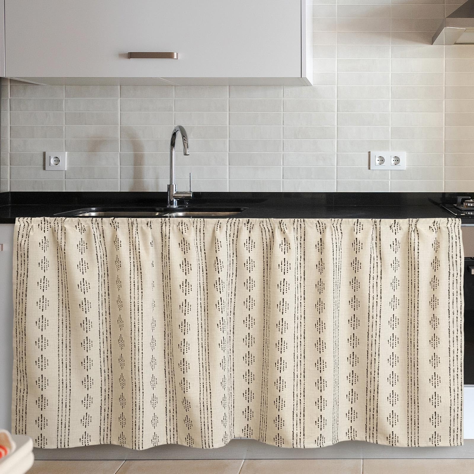 Photo 1 of VitalCozy Cabinet Curtains 35" W x 35" L Sink Skirt for Bathroom Kitchen Blue White Plaid Double Layer Ruffles Cabinet Curtains for Classroom Home Farmhouse Rustic Drape Under Desk Privacy Drape