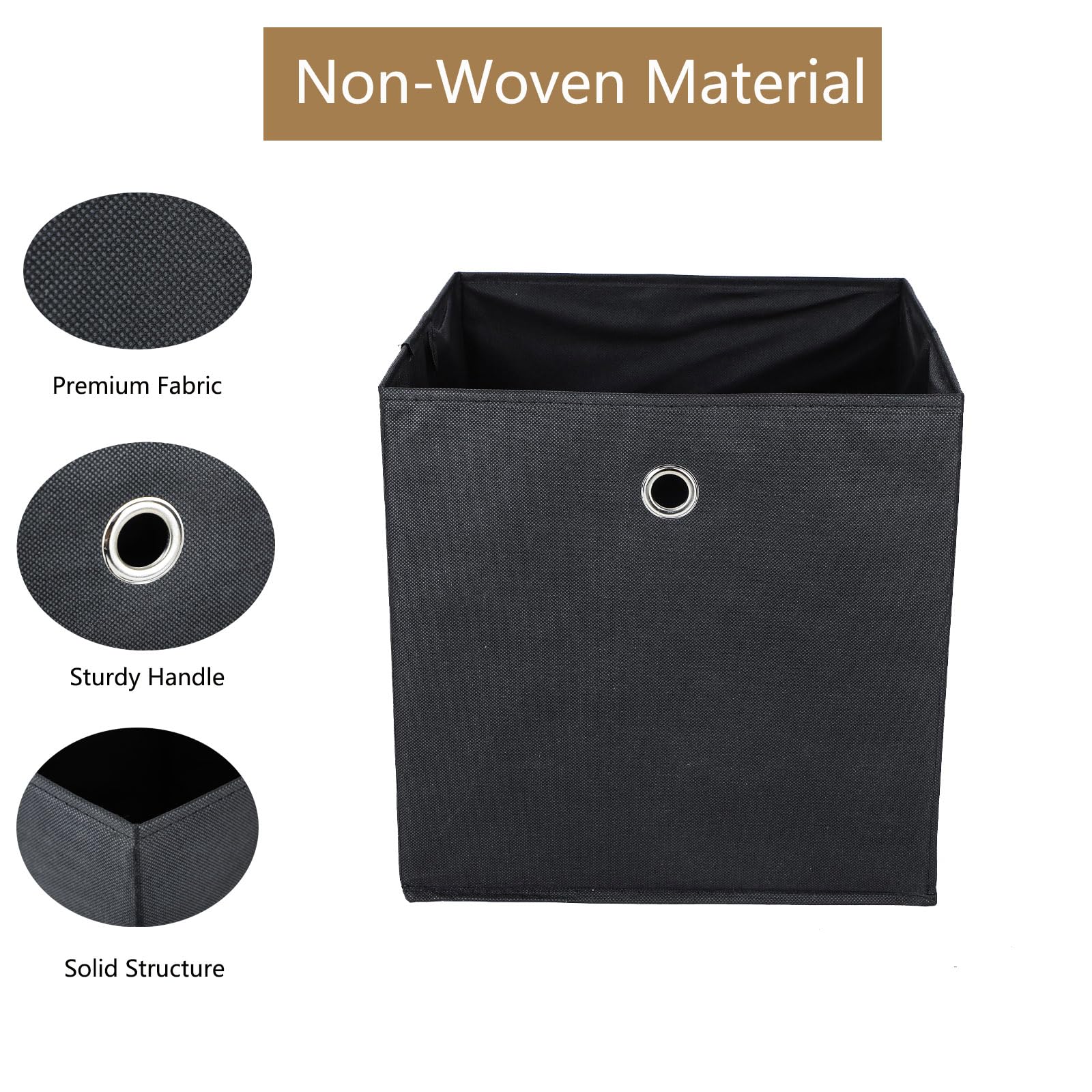 Set di 6 scatole pieghevoli in tessuto, 33 x 38 x 33 cm, con foro per le dita, per scaffali o armadi, scatole (nero)