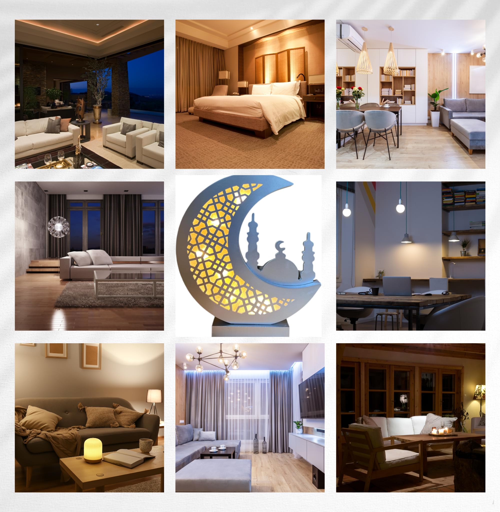 eMart4U Eid Gift Crescent Moon Lamp Decor - Cordless Design for Bedroom, Living Room, Office, Nursery, Silver Moon Masjid Home Décor, 10.25”x8”