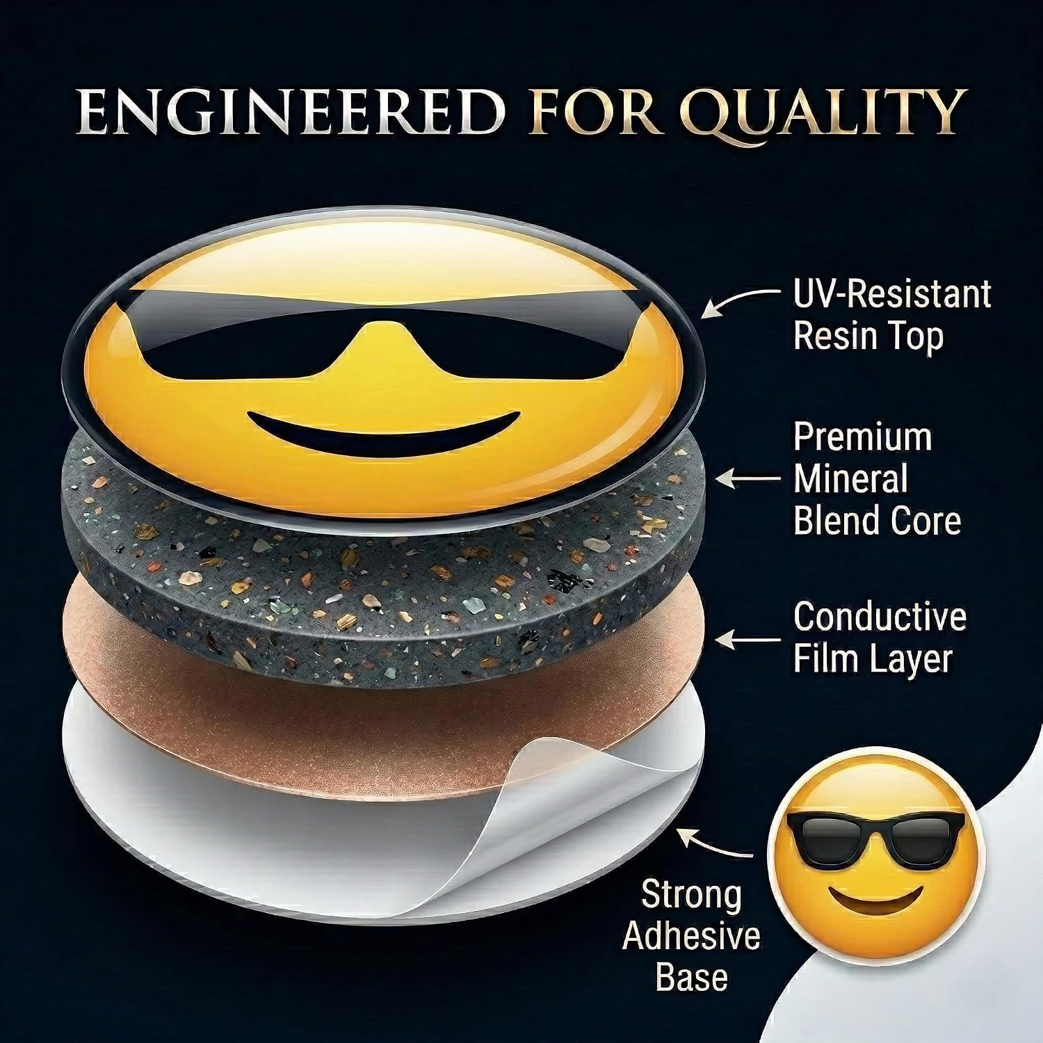 EMF Neutralizer Emoji Sticker 6-Pack – Slim Adhesive Mineral Blend Stickers for Cell Phone, Laptop, Tablet & Electronic Devices – Colorful Emoji Designs
