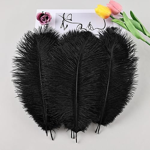 Miniatura 5 de THARAHT Plumas de avestruz negro, 24 piezas naturales a granel de 10-12 pulgadas 9.8 in-11.8 in para manualidades, bodas, fiestas, centros de mesa,