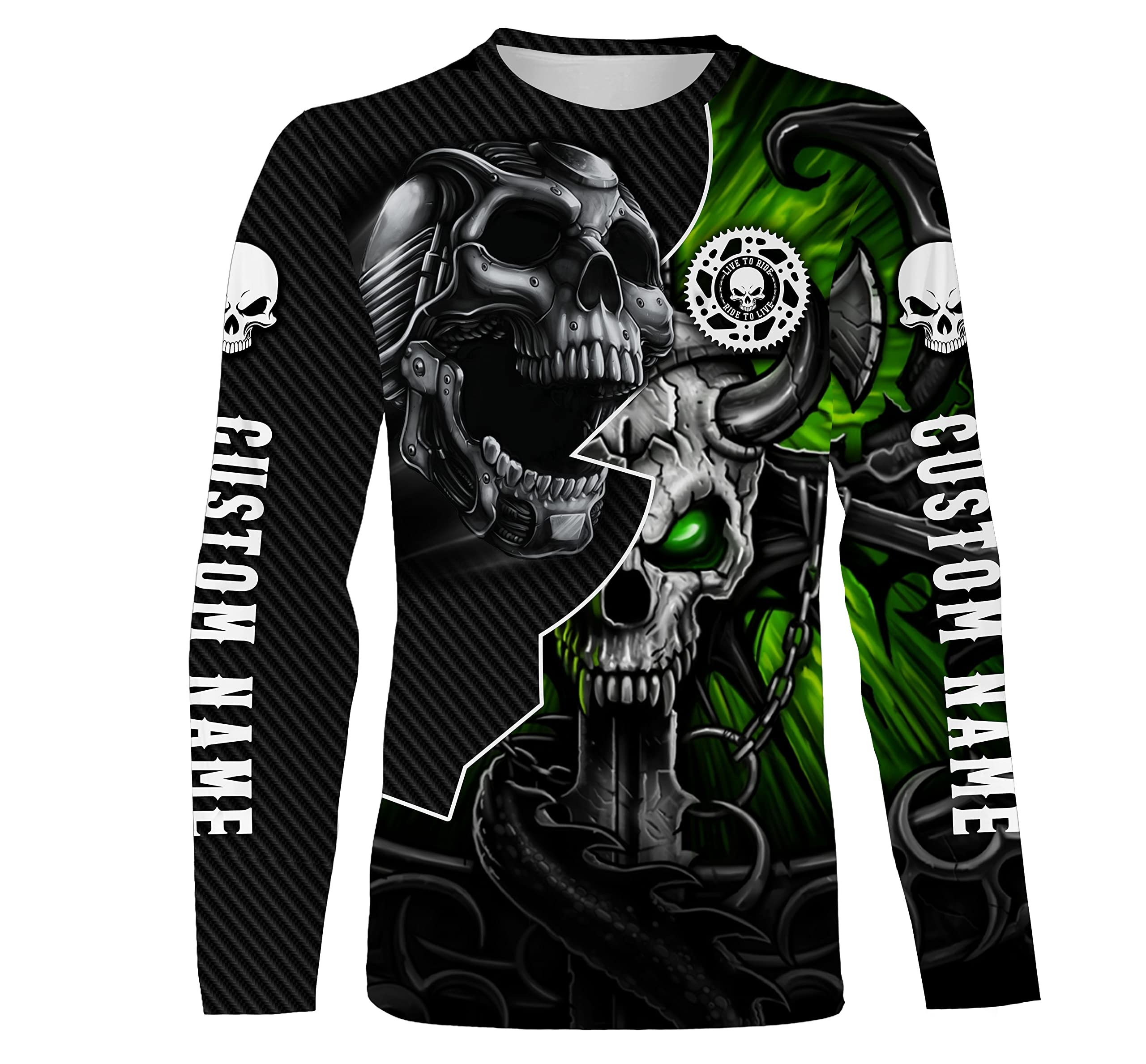 Personalized Riding Long Sleeved Jersey, 3D Graphic Skull Biker Shirt, Off-Road Motocross Racing| NMS161 (4X-Large)