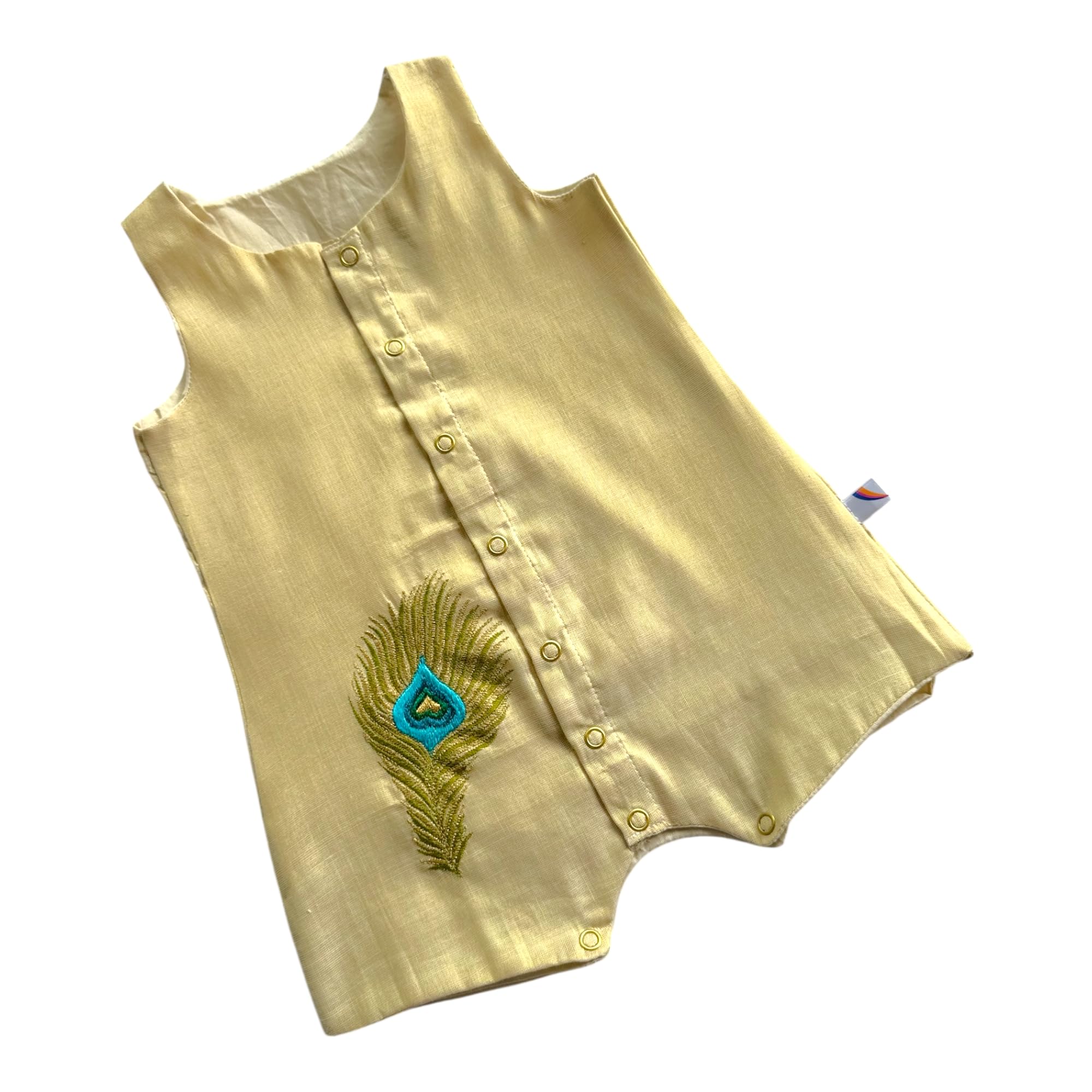 picksparrow Unisex Baby Ethnic Romper, Gold Colour with Peacock Feather Embroidery-picture-45