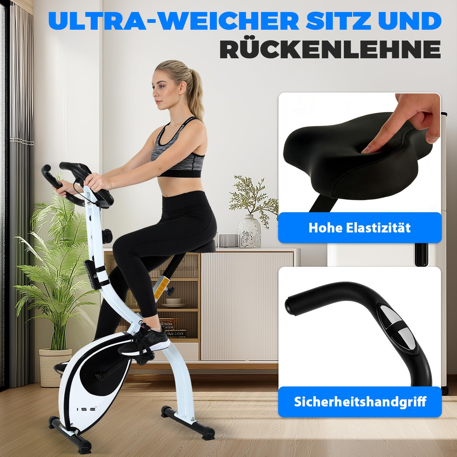 ISE Heimtrainer Fahrrad Klappbar I Hometrainer Fahrrad Klappbar Extra Leise mit Bequemem Sitzkissen I Ergometer heimtrainer, Fitnessbikes, Indoor Bike, Trimmrad Heimtraine