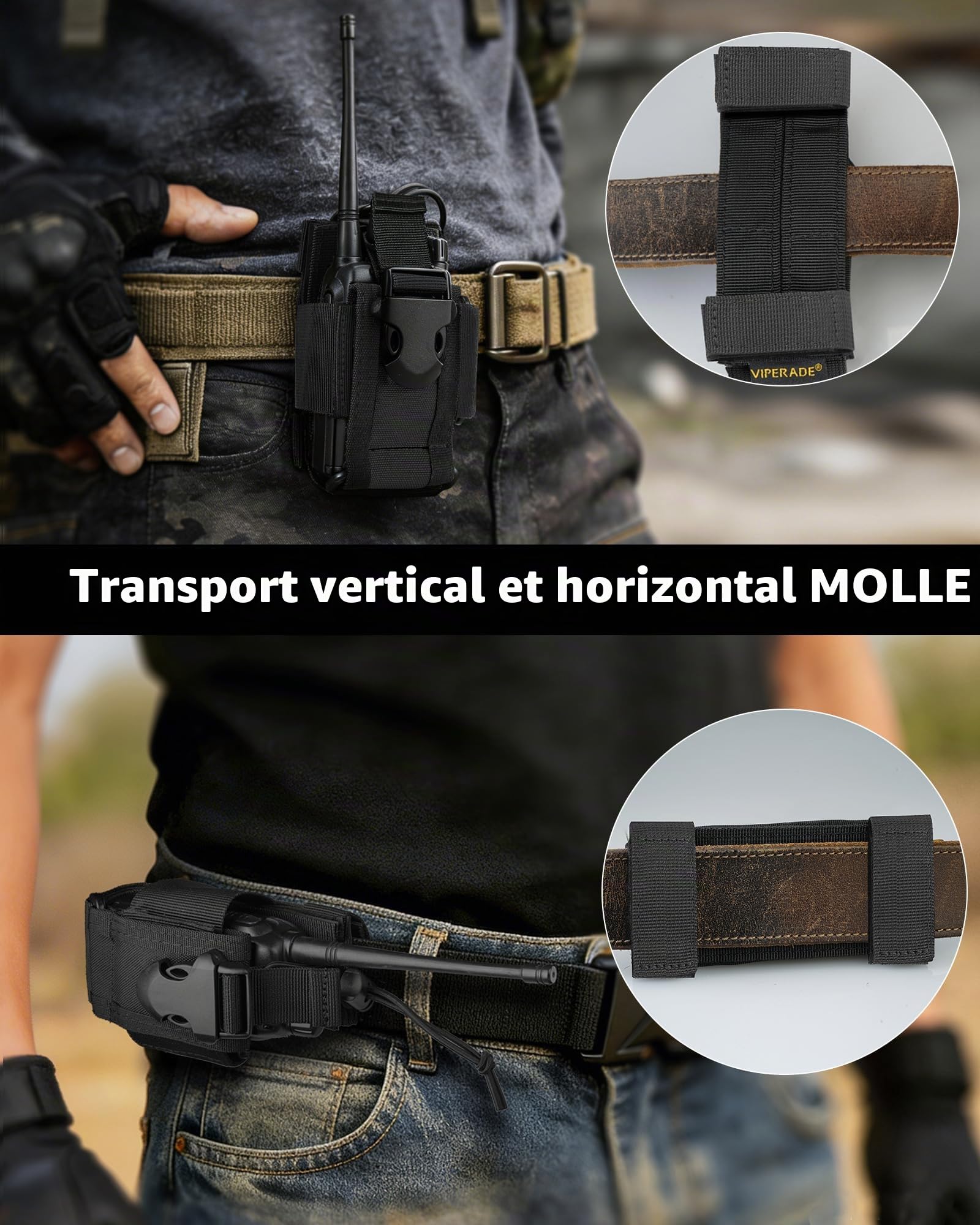VIPERADE Sacoche pour Talkie-walkie Molle - Support pour Appareil Radio - Réglable - pour Gilet, Talkie-walkie - pour Ceinture - Multifonctionnel