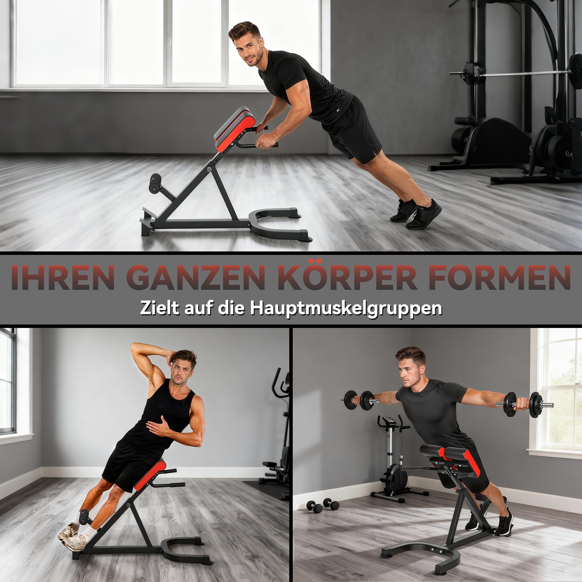 SPORTNOW Hyperextension Rückentrainer Höhenverstellbar mit Beinfixierung | Haltegriffen, Römische Bank, Multifunktionales Workout Bench bis 120 kg, Rückenstrecker für Zuhause, Fitness