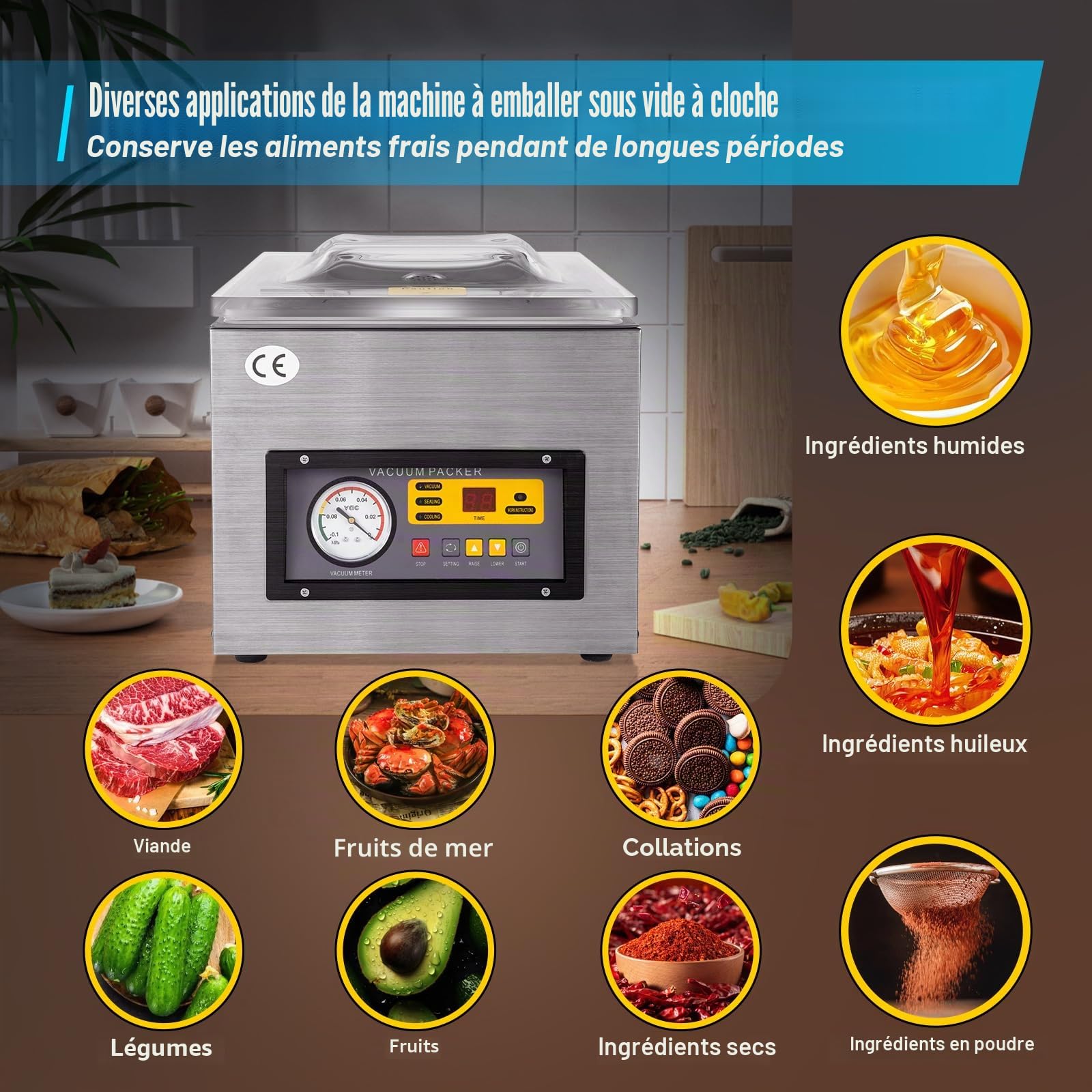 Professionnel Machine d'emballage sous vide Machine de scellage par Industriel Machine à vide 220V DZ-260 Soudeuses film Appareil de Mise Sous Vide en Acier Inoxydable