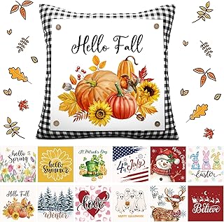 Set of 13 Seasonal Holiday Throw Pillow Covers 18 x 18 in with 12 Interc...