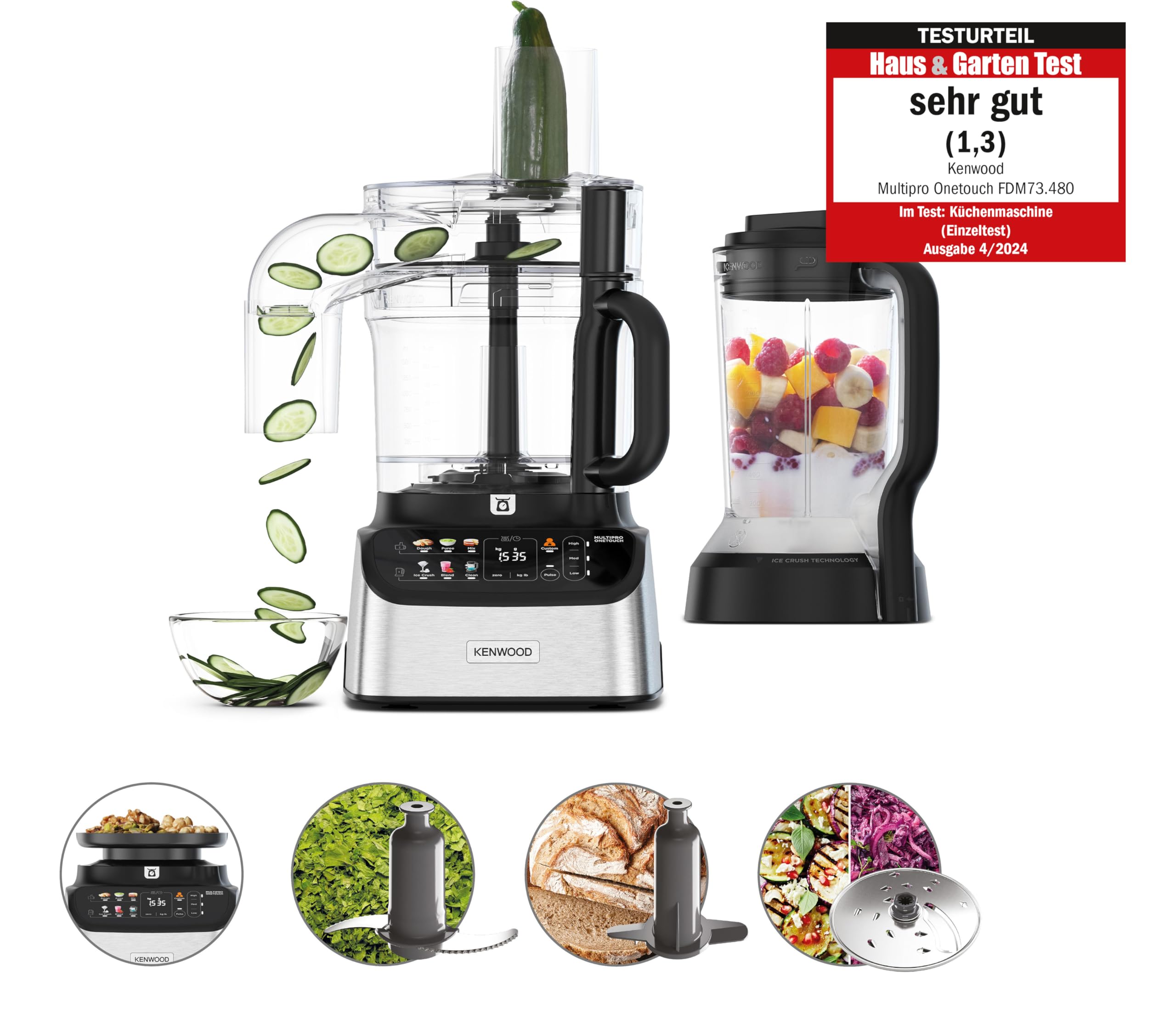 Kenwood MultiPro OneTouch FDM73.480SS Kompakt-Küchenmaschine & Standmixer, 6 Zubehörteile, 6 Automatikprogramme, Variable Geschwindigkeit & Pulse-Funktion, Integrierte Waage, 1000W, Silber