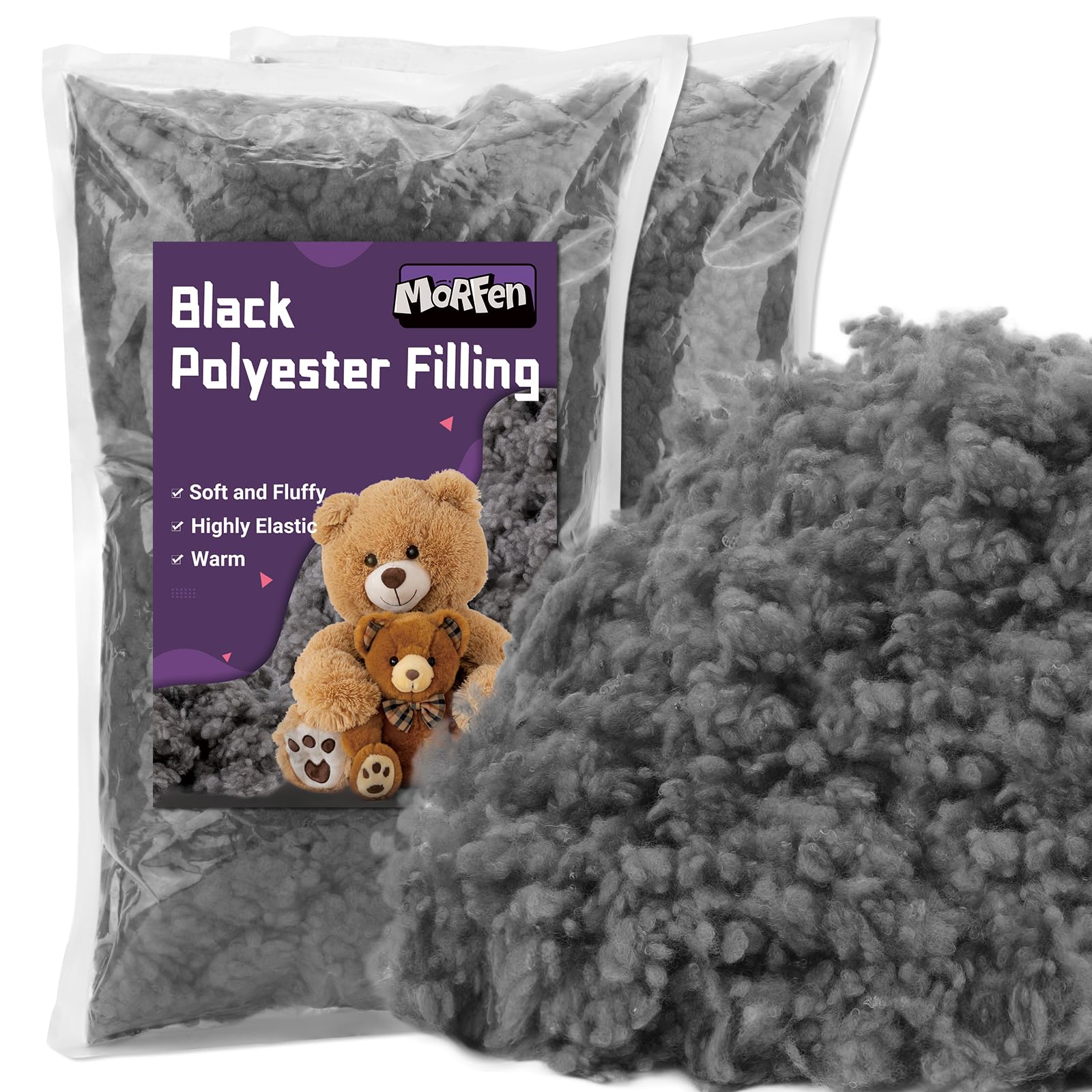MORFEN 10.58Oz/300g Black Grey Polyfill Stuffing, Pillow Stuffing, Black Fiber Fill, Poly Filling Stuffing for Stuffed Animals, Heat Polyester FiberFill, Premium Polyfill Stuffing for Crochet