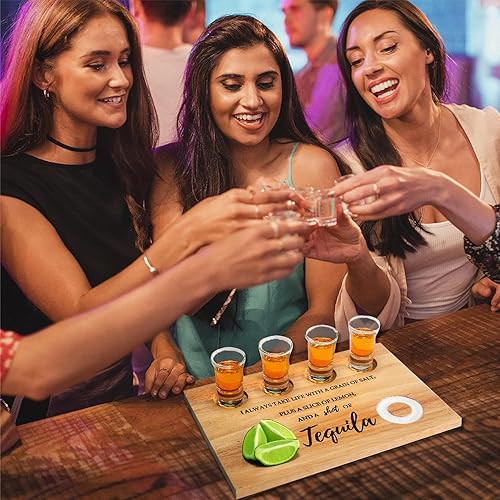 Miniatura 5 de Tabla de chupito de tequila, bandeja para servir vasos con borde de sal, divertido soporte para vasos de chupito, regalos de tequila para