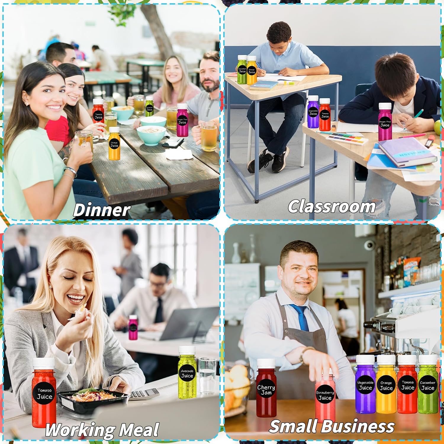 165 Pcs 2 oz Small Plastic Juice Bottles with White Caps Mini Clear Ginger Shot Containers with Tamper Proof Lids Reusable Travel Bottles with Funnels Labels for Juice Milk Water Other Beverages