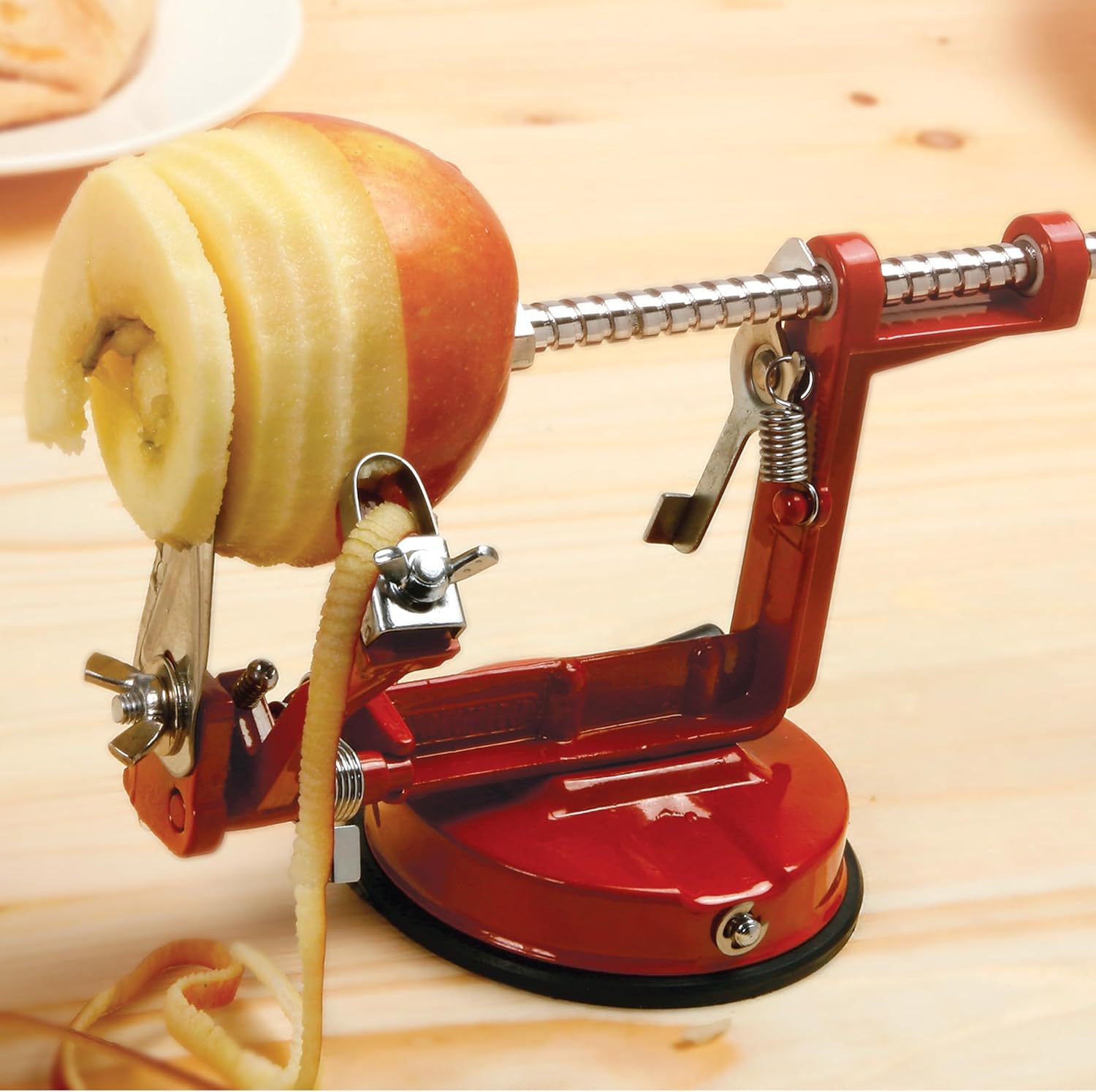 Norpro Apple Master-Apple, Potato, Parer, Slicer & Corer with Vacuum Base & Clamp,Red