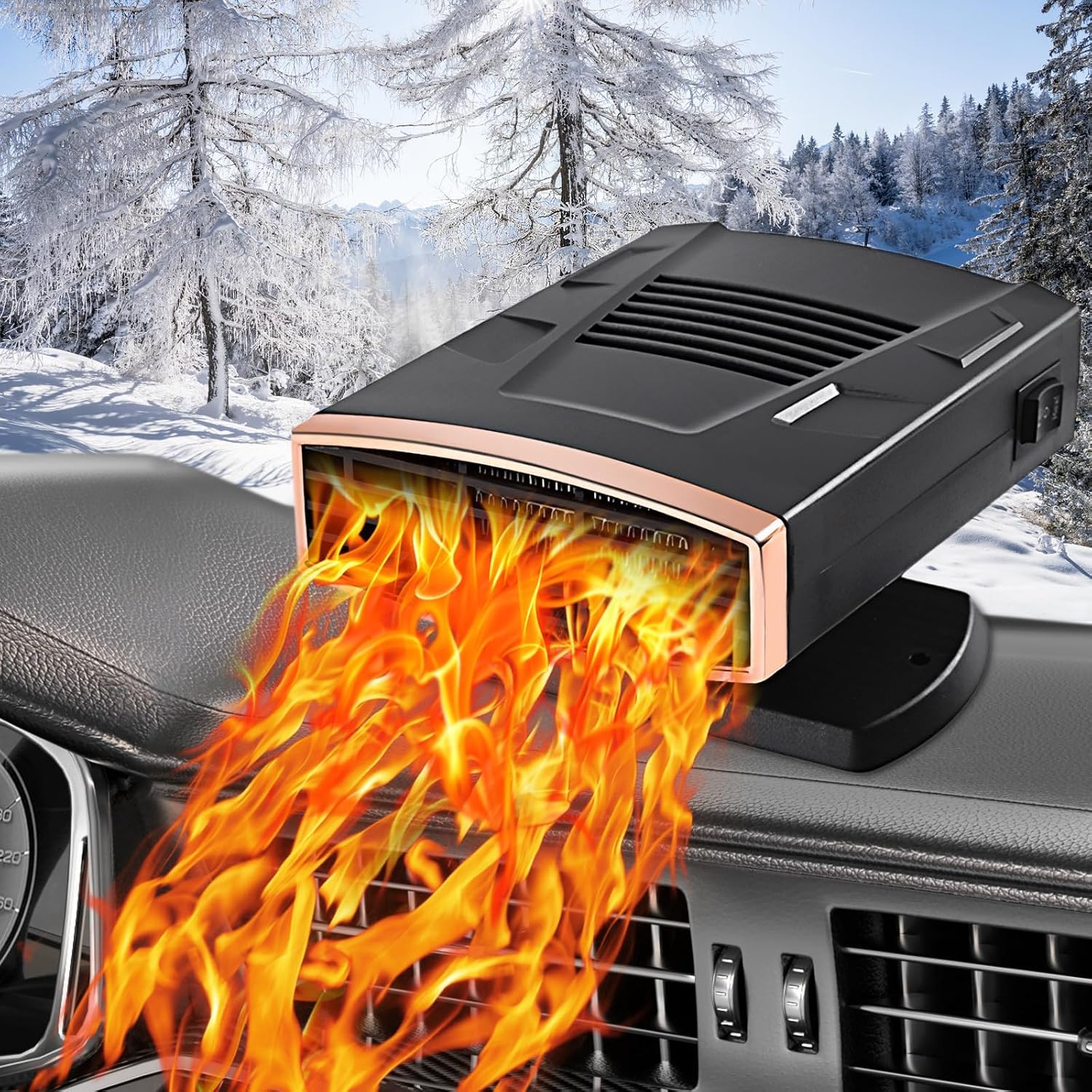 Car Heater, 12V Portable Car Heater 2 in 1 Fast Heating and Cooling Fan Windscreen Defroster Defogger with Cigarette Lighter Plug 360 Degree Swivel Base for all 12 Volt vehicles (rose gold)