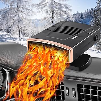 Car Heater, 12V Portable Car Heater 2 in 1 Fast Heating and Cooling Fan Windscreen Defroster Defogger with Cigarette Lighter Plug 360 Degree Swivel Base for all 12 Volt vehicles rose gold