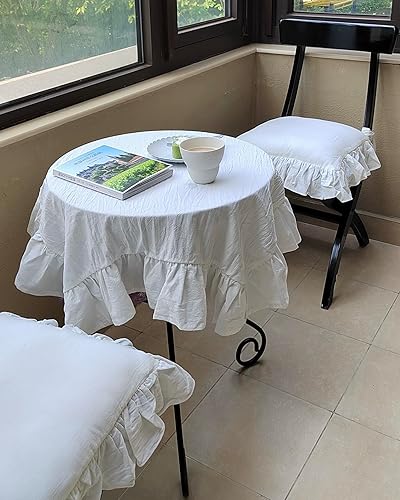 Miniatura 8 de ZHULILY Cojines para sillas de interior de casa de campo para comedor, antideslizantes, con cremallera, cojín de asiento de algodón con volantes