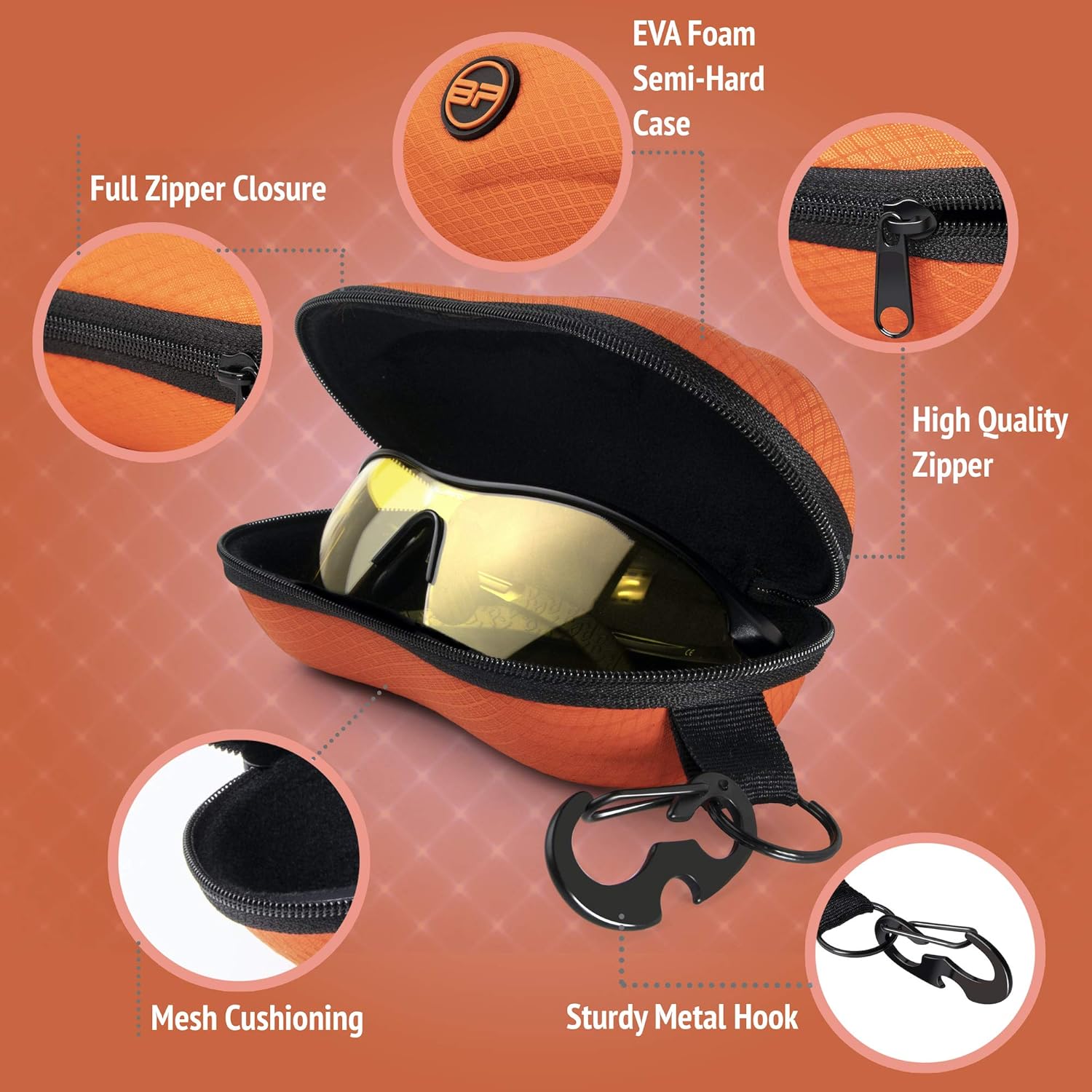 BLUPOND Sunglasses Case Semi Hard EVA Shell with Metal Hanging Hook Belt Clip Sun Glasses Storage - Image 5