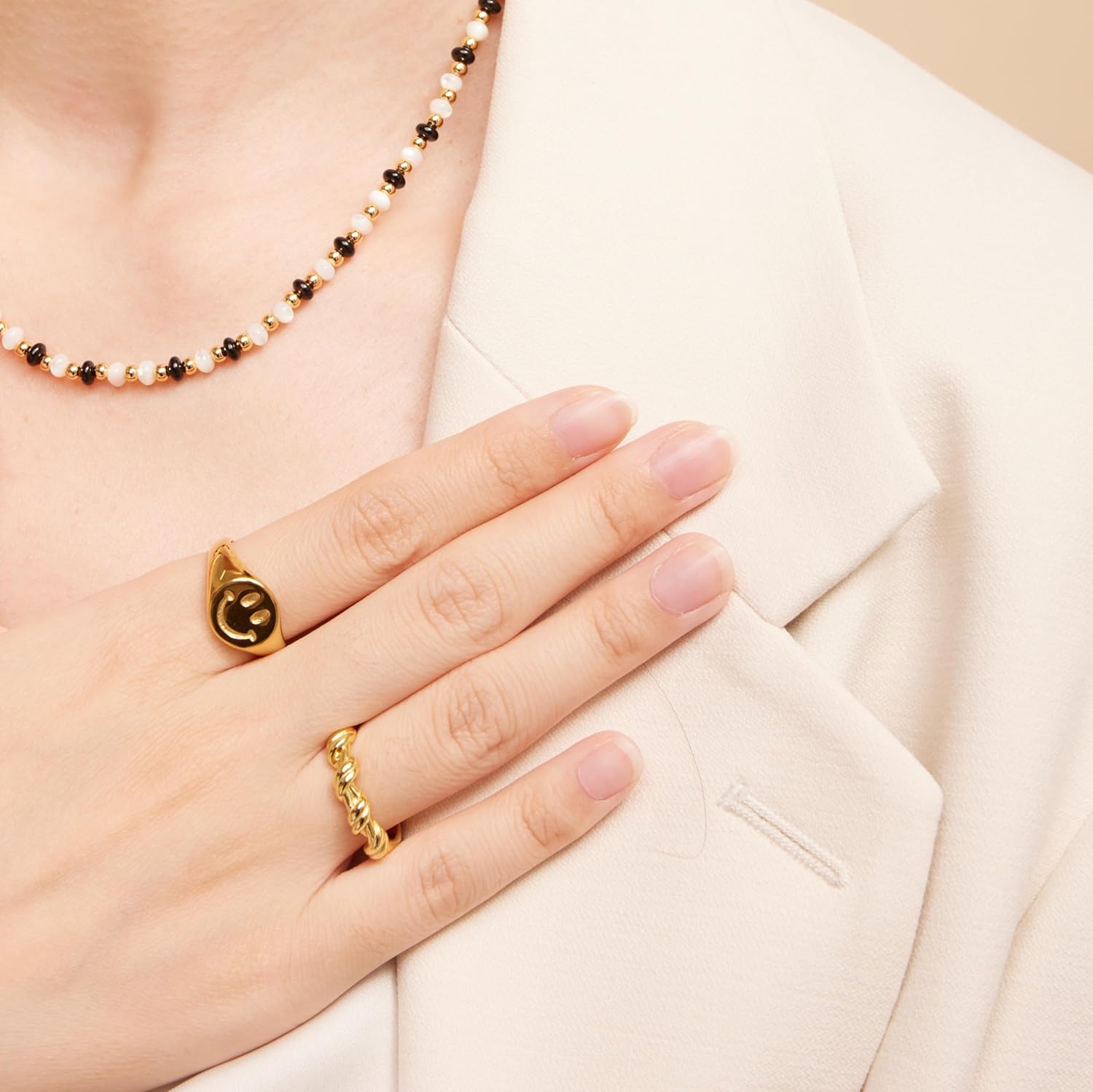 Shapes Studio 18K Gold Plated Titanium Smiley Signet Ring, Stackable Ring for women & men