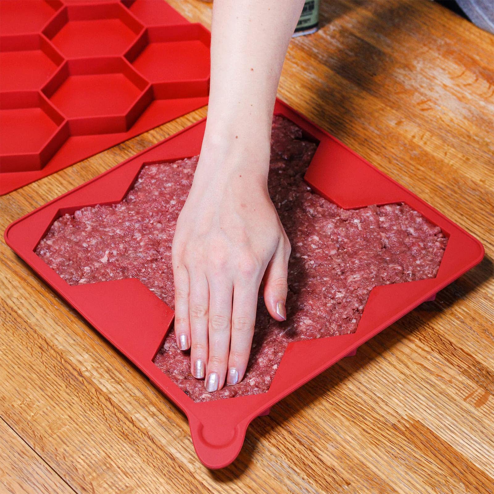 backlight Burgerform - 8-in-1-Antihaft-Hamburger-Schiebeform, sechseckige Patty Maker-Presse | Gefüllte Burger Formen und einfrieren, um Patties zum Einfrieren, Grillen und Kochen herzustellen