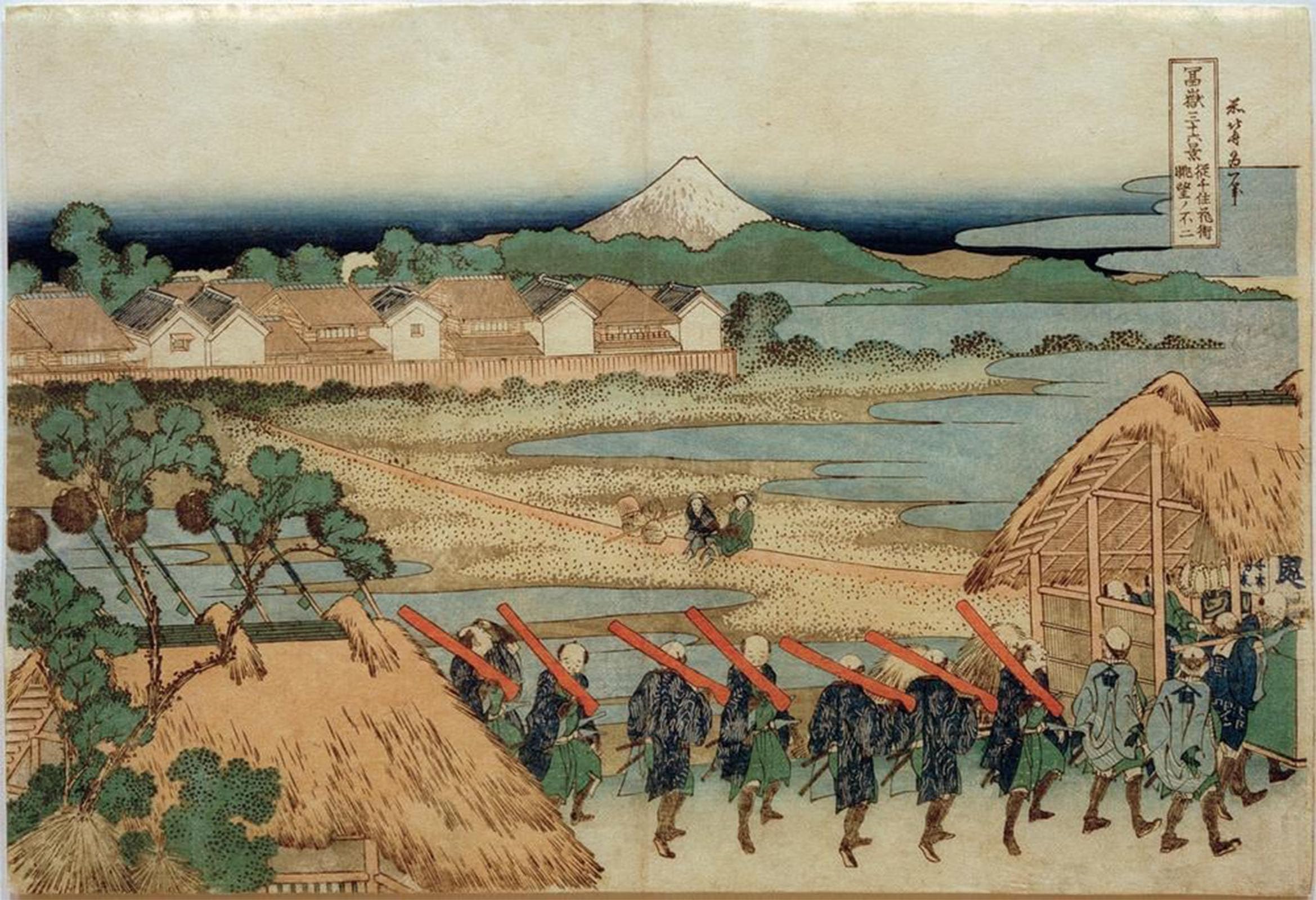 Posteriik No Frame Vintage Print Pop Art Landscape Artwork Mount Fuji Seen From Senju By Katsushika Hokusai Art Prints For Office Home Decor 60X90cm