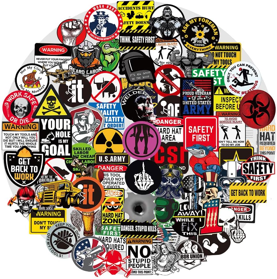 Hard Hat Stickers 100Pcs Tactical Hard hat Stickers Warning