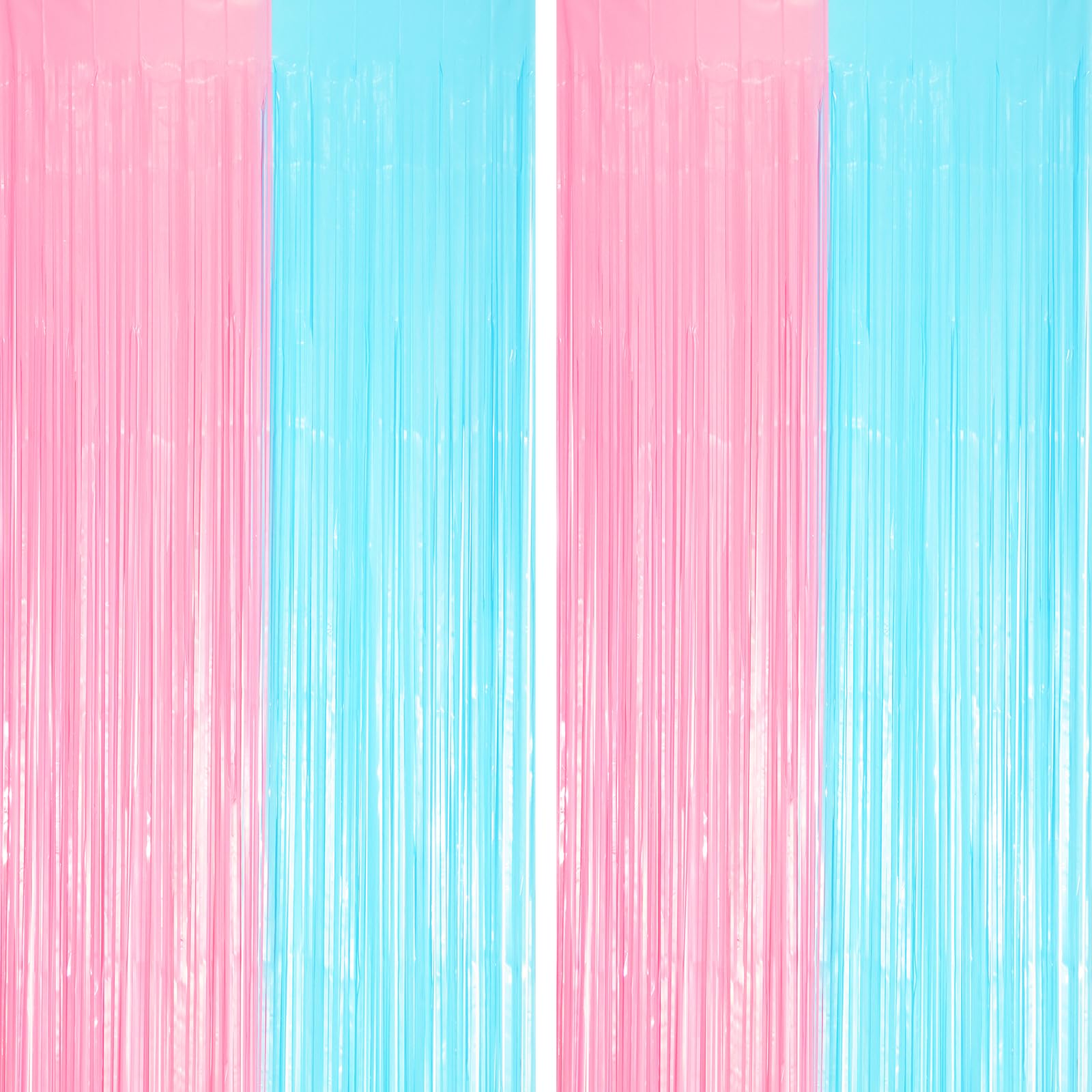 Voircoloria Pastel Blue Pink Fringe Backdrop Curtains,3.3x6.6ft, 2 Pack | Tinsel Streamers, Door Shimmer, For Baby Shower, Birthday Party Decorations, Graduations, Gender Reveal