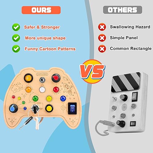 Miniatura 4 de Tablero de actividades con luz LED, tablero de interruptores, juguetes Montessori para más de 1 años, juguete sensorial de viaje de madera para