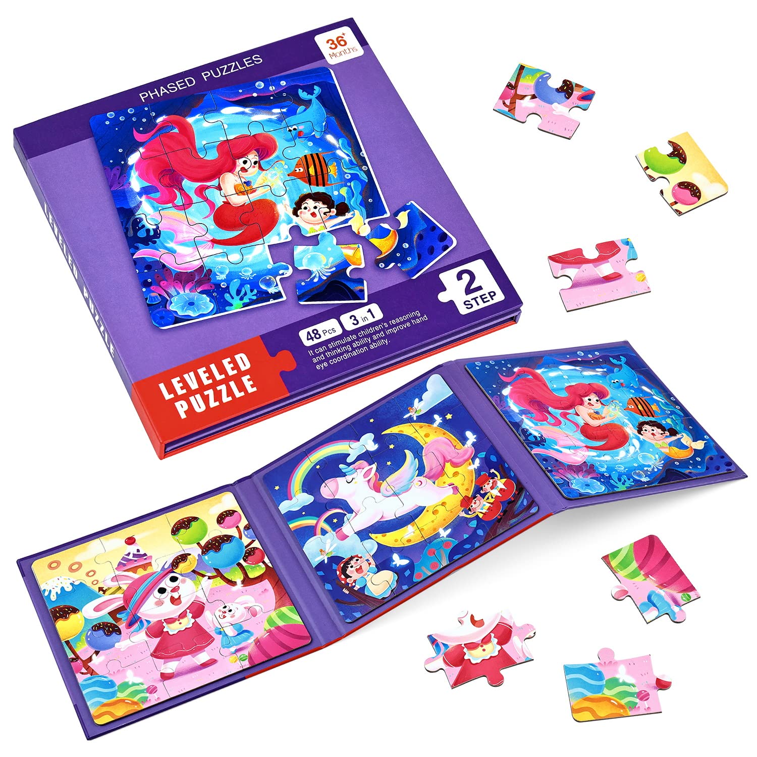 BBLIKE Puzzle Magnetici per Bambini dai 3 Anni in su, Puzzle 3-in-1, Puzzle con Animali Libro per Bambini, Giochi da Viaggio Giocattoli per Bambini di 3 4 5 Anni Ragazzi e Ragazze(unicorno)