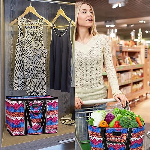 Miniatura 8 de DEMOMENT Bolsa de asas de compras duradera reutilizable con bolsillos para cocina, supermercado, camping, playa, almacenamiento