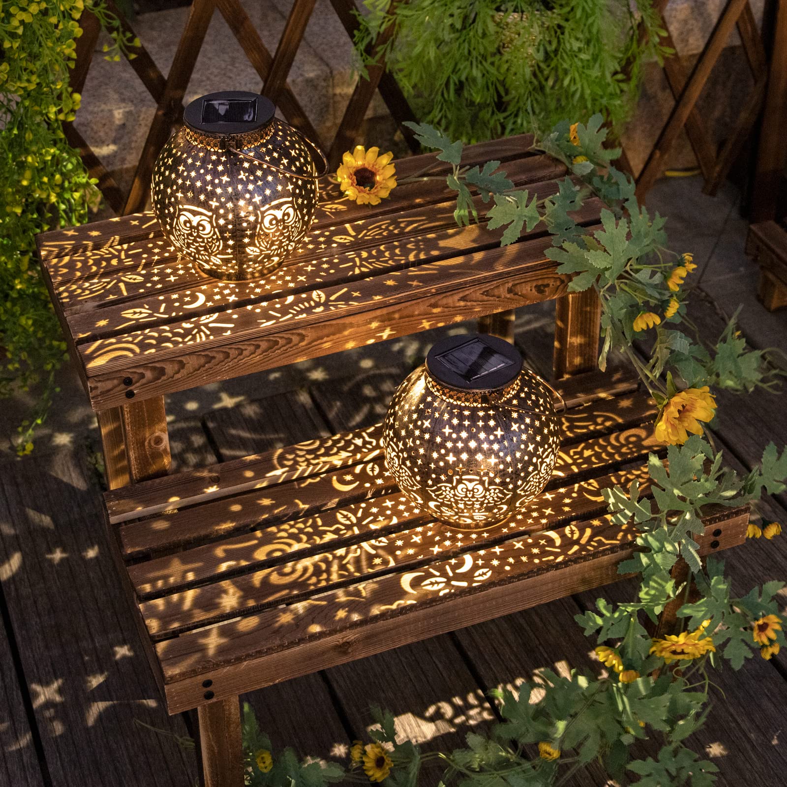 Solar Lanterns Outdoor Waterproof Garden Decorative Lights Owl Hanging Solar Lanterns for Patio, Table, Pathway, Balcony, Lawn, Yard Decor 2 Pack
