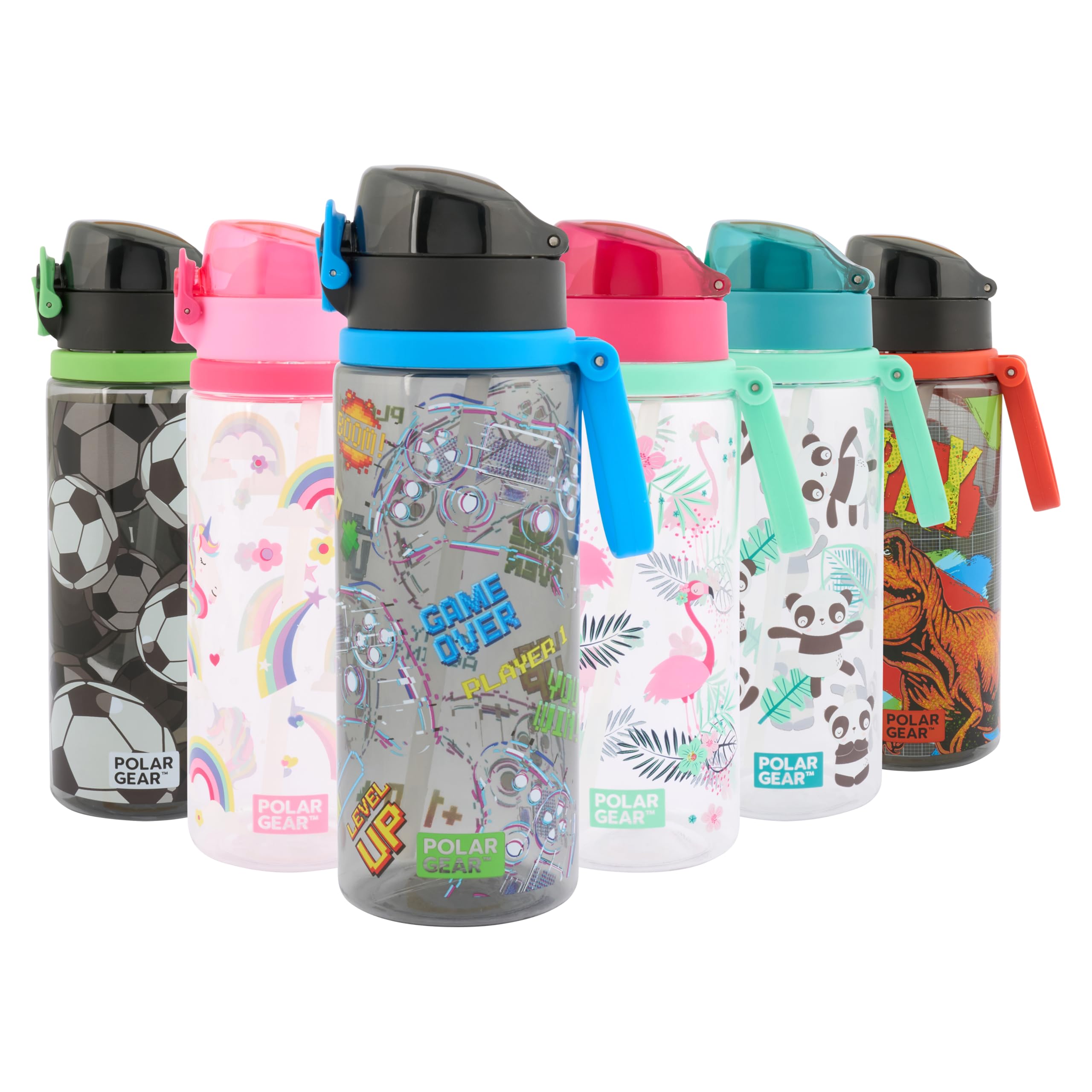 Polar Gear Aqua Flip 650ml Kids Water Bottles with Straw & Soft Spout - BPA-Free Kids Water Bottle with Straw & Push Button Lock Cap - Leakproof Drinks Canteen for Boys and Girls with Carry Strap