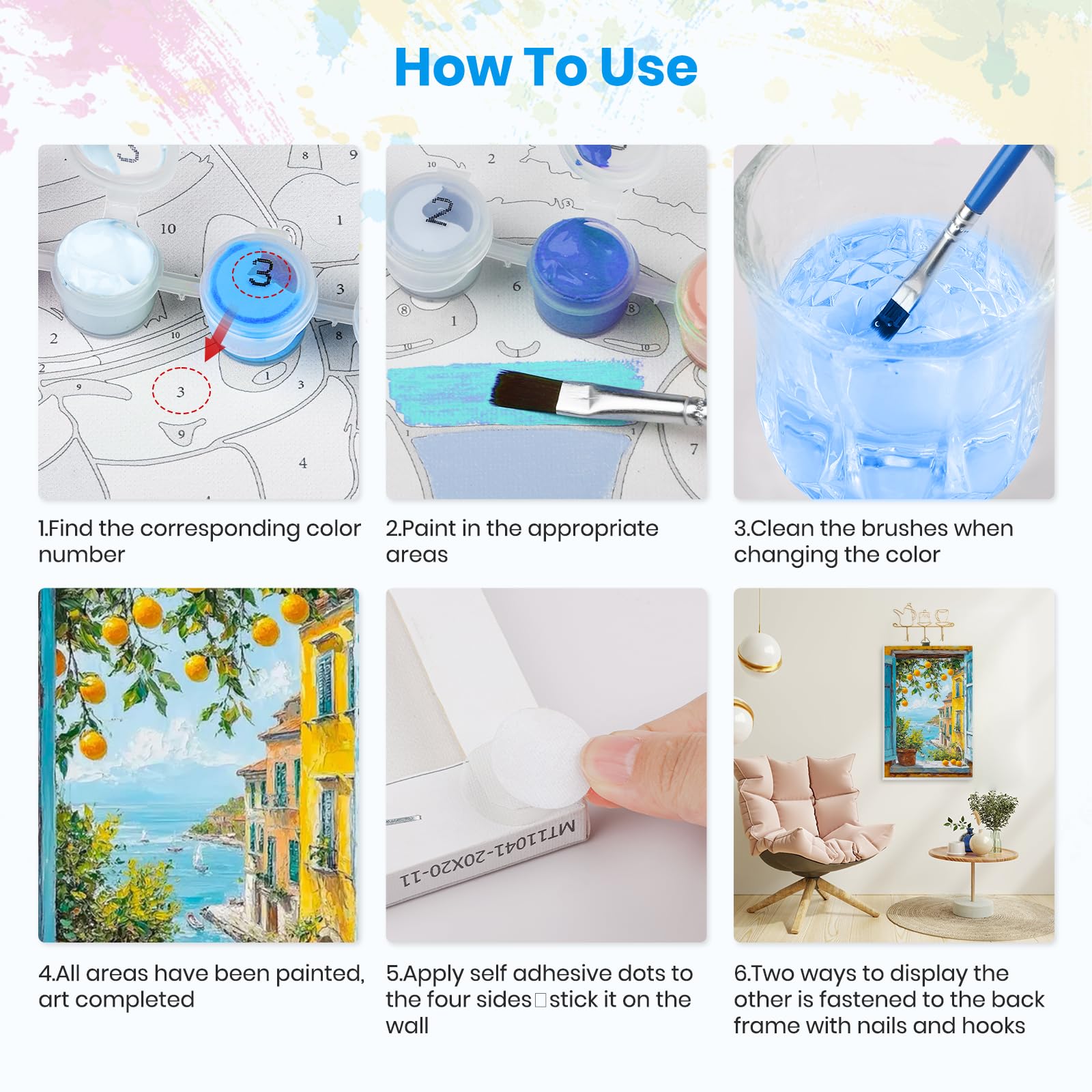 Pintura Acrílica Paisaje Limonero Kit Pintar Por Números Limonero - Lienzo 20x30 Cm Con Marco, Incluye Pinturas Y Pinceles, Ideal Para Adultos Pintar Con Numeros