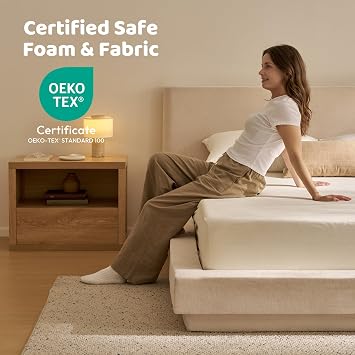 Recci Soft King Bed frame with Headboard, Fully Cushioned Beige Platform Bed, No Box Spring, 5-mins Assembly (King (U.K. Standard))