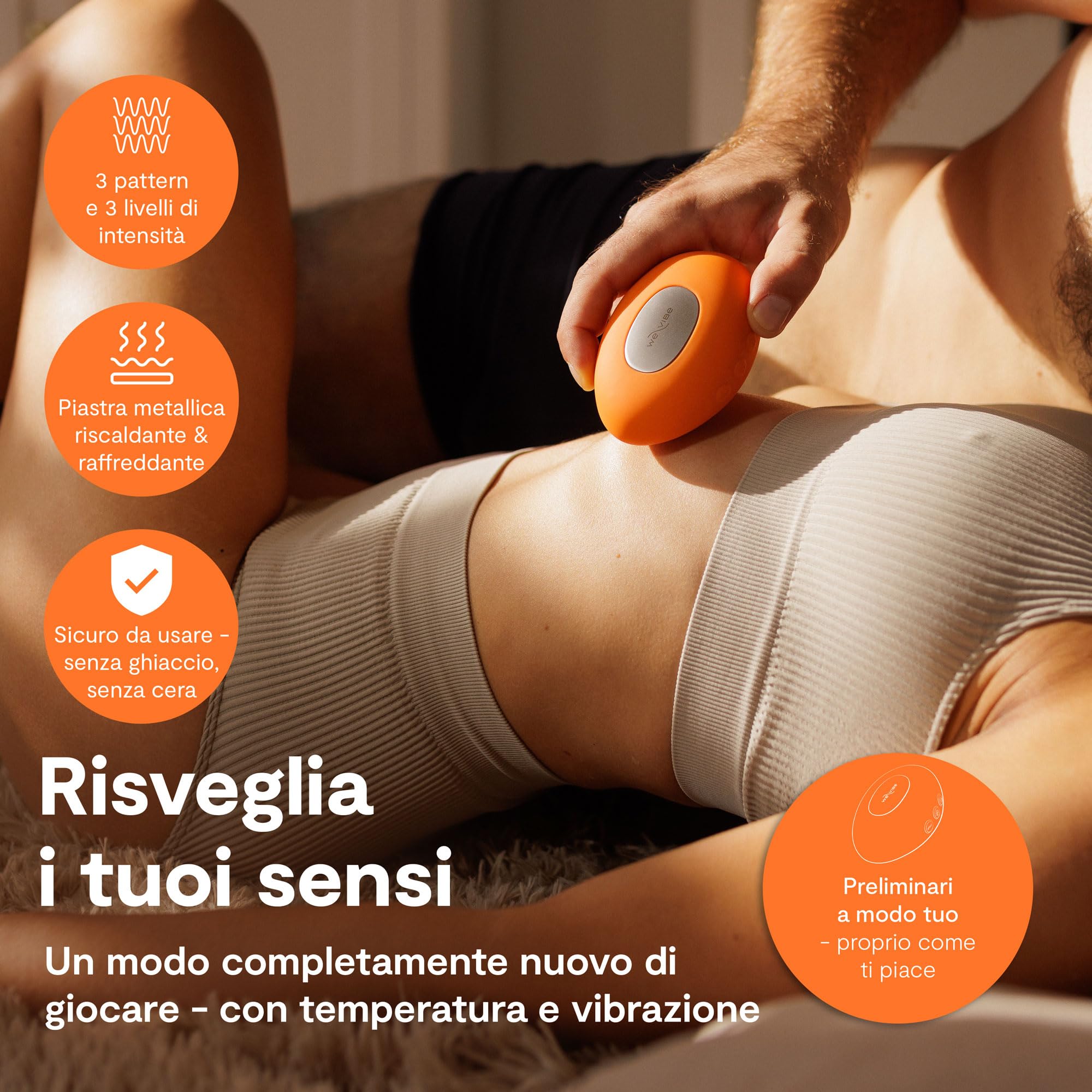 We-Vibe Temp Vibratore Esterno per Donna | Vibratore Clitorideo Riscaldante e Raffreddante| Sex Toy Gioco Caldo Freddo| Massaggiatore Personale Potente e Silenzioso | Impermeabile | Arancione