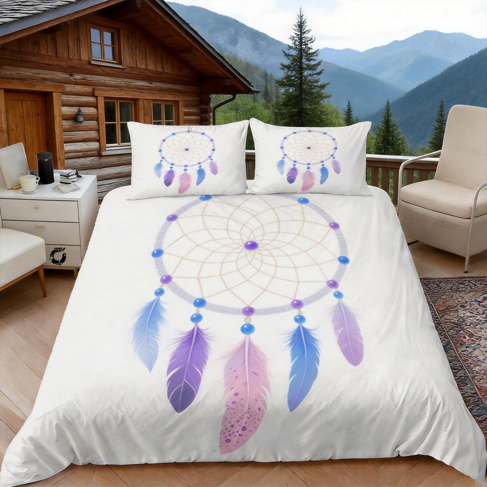 Housse de couette 220x240 attrape rêves avec taies d'oreiller 65x65