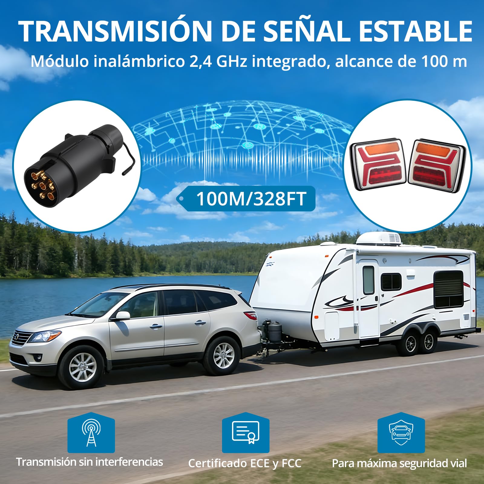 AUTOUTLET Luz Trasera de Remolque Inalámbrica Recargable de 12 Horas, IP67, Carga Type-C, Montaje Magnético o Tornillos, Inalámbrica 2,4 GHz, con Estuche Rígido